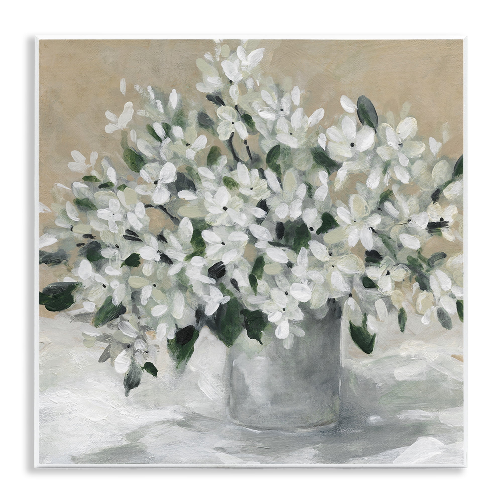 Stupell Industries Potted White Blooms Botanical & Floral Painting Unframed Art Print Wall Art, 12 x 12