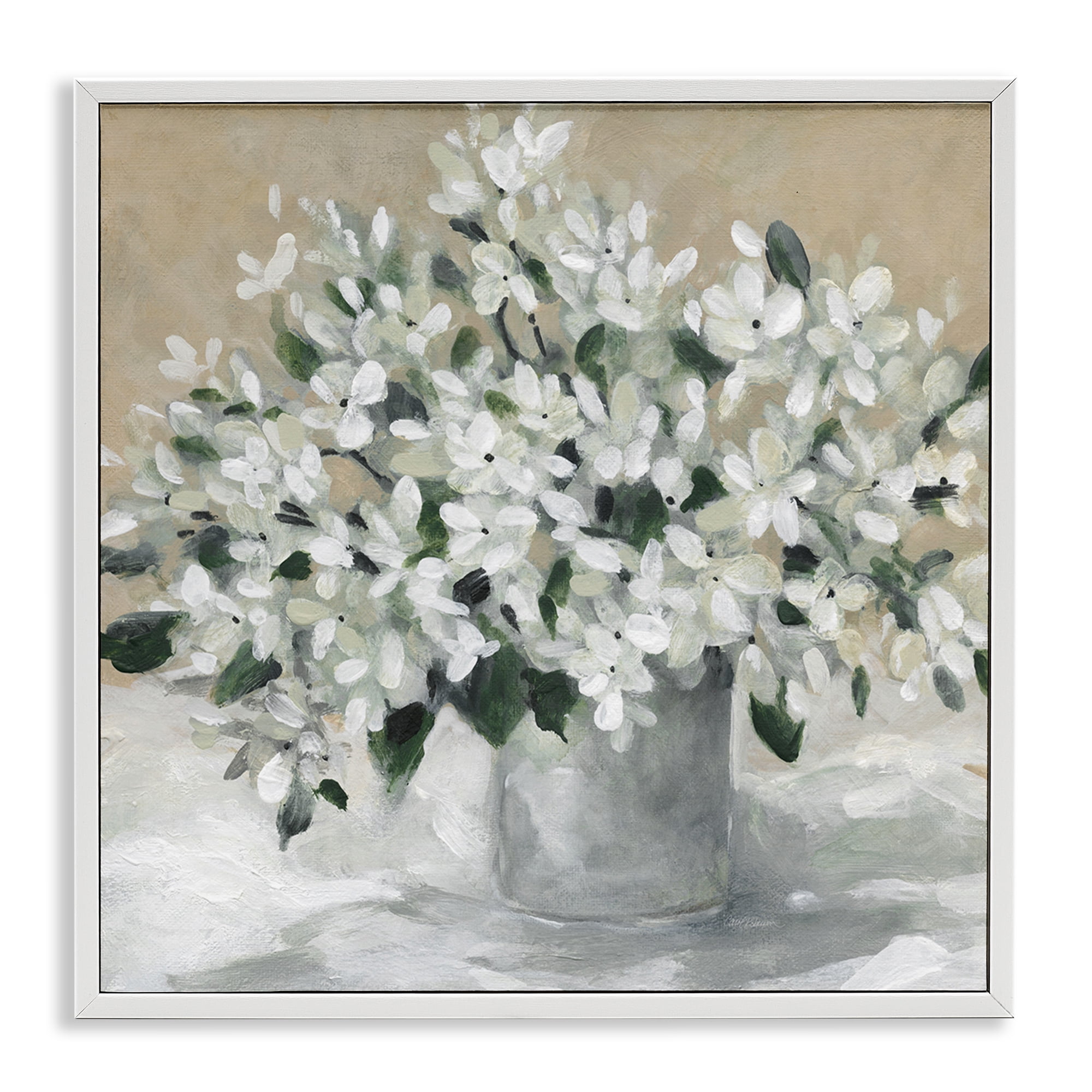 Stupell Industries Potted White Blooms Botanical & Floral Painting White Framed Art Print Wall Art, 17 x 17