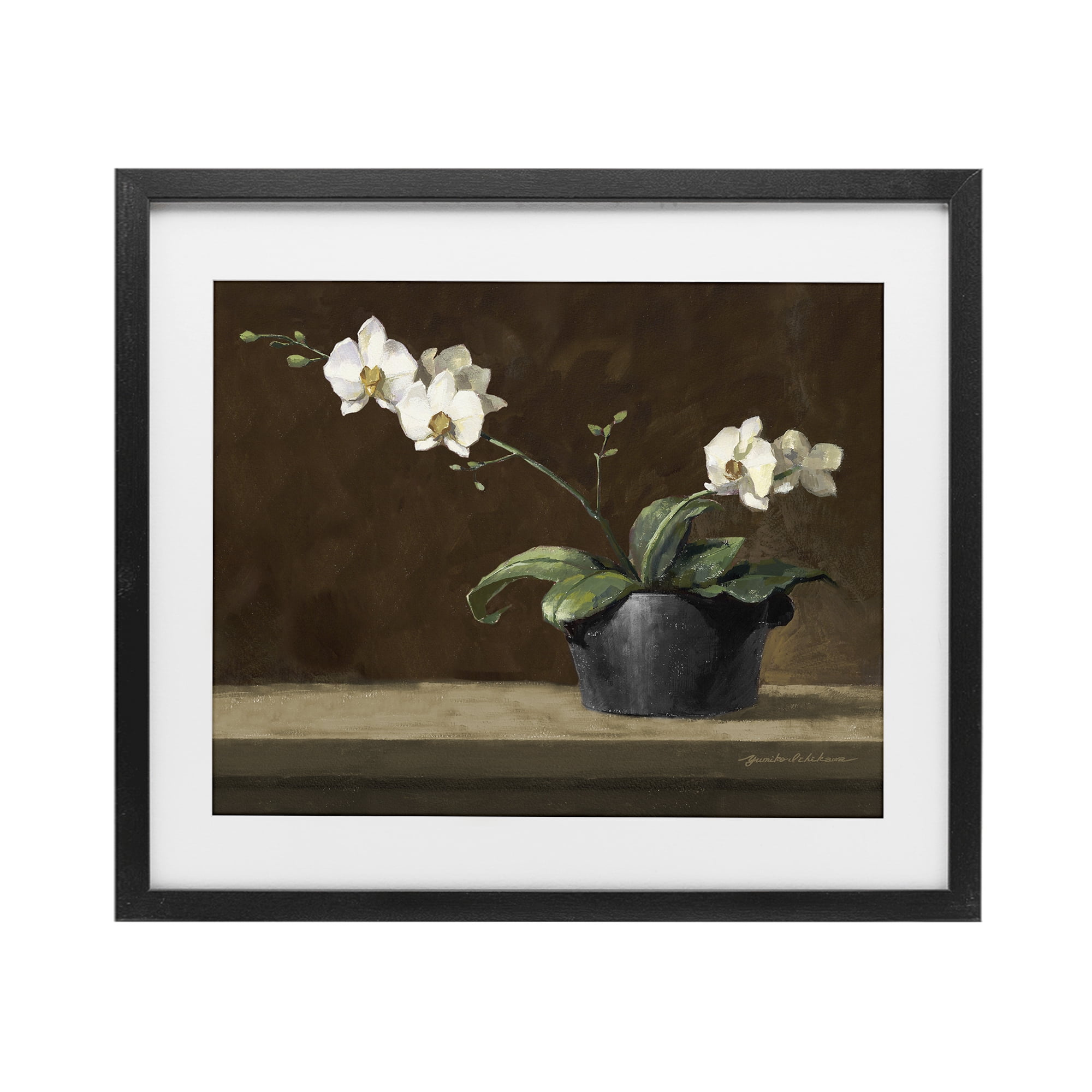 Stupell Industries Potted White Orchid on Ledge Black Framed Print Under Glass, design by Yumiko Ichikawa