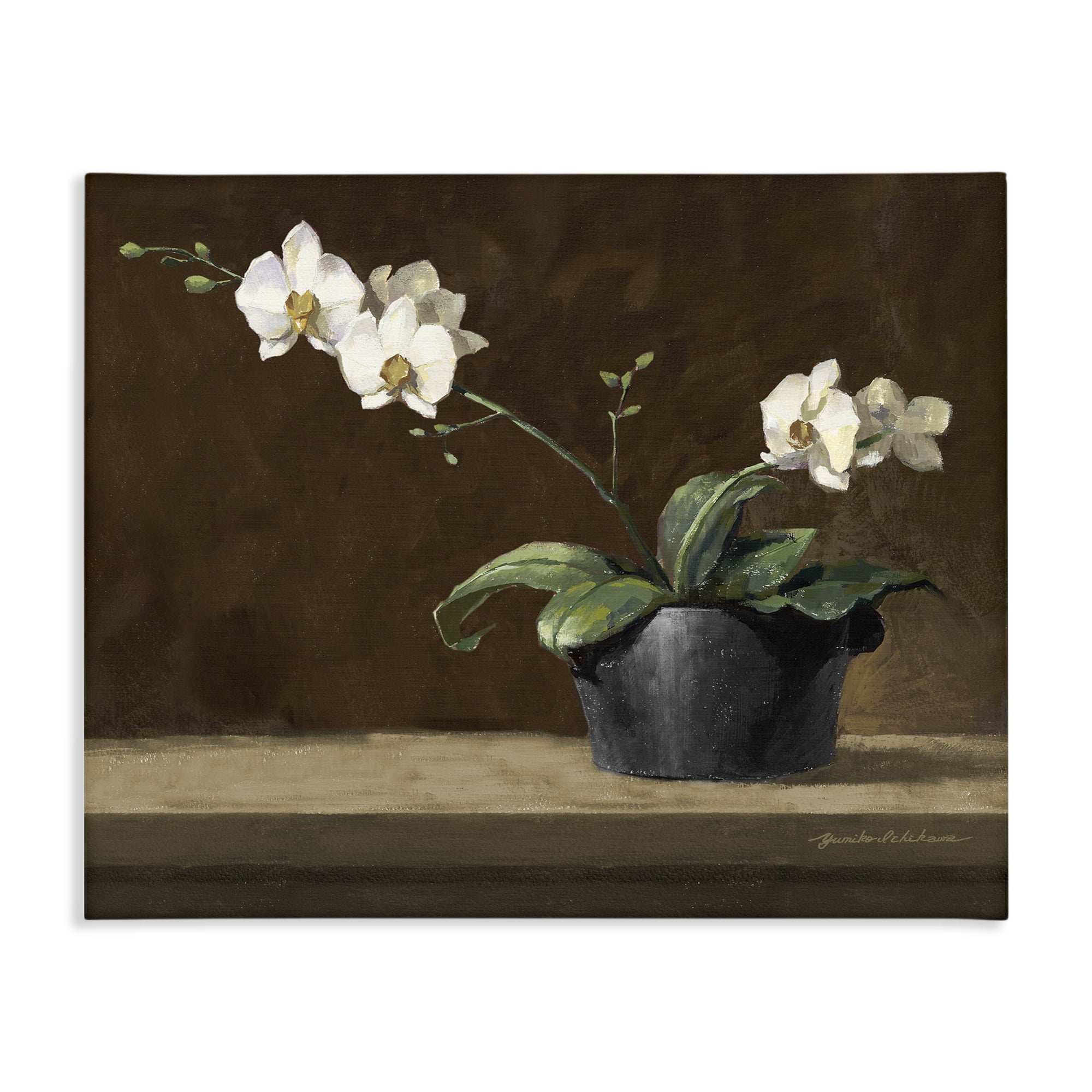 Stupell Industries Potted White Orchid on Ledge Canvas Wall Art, design by Yumiko Ichikawa