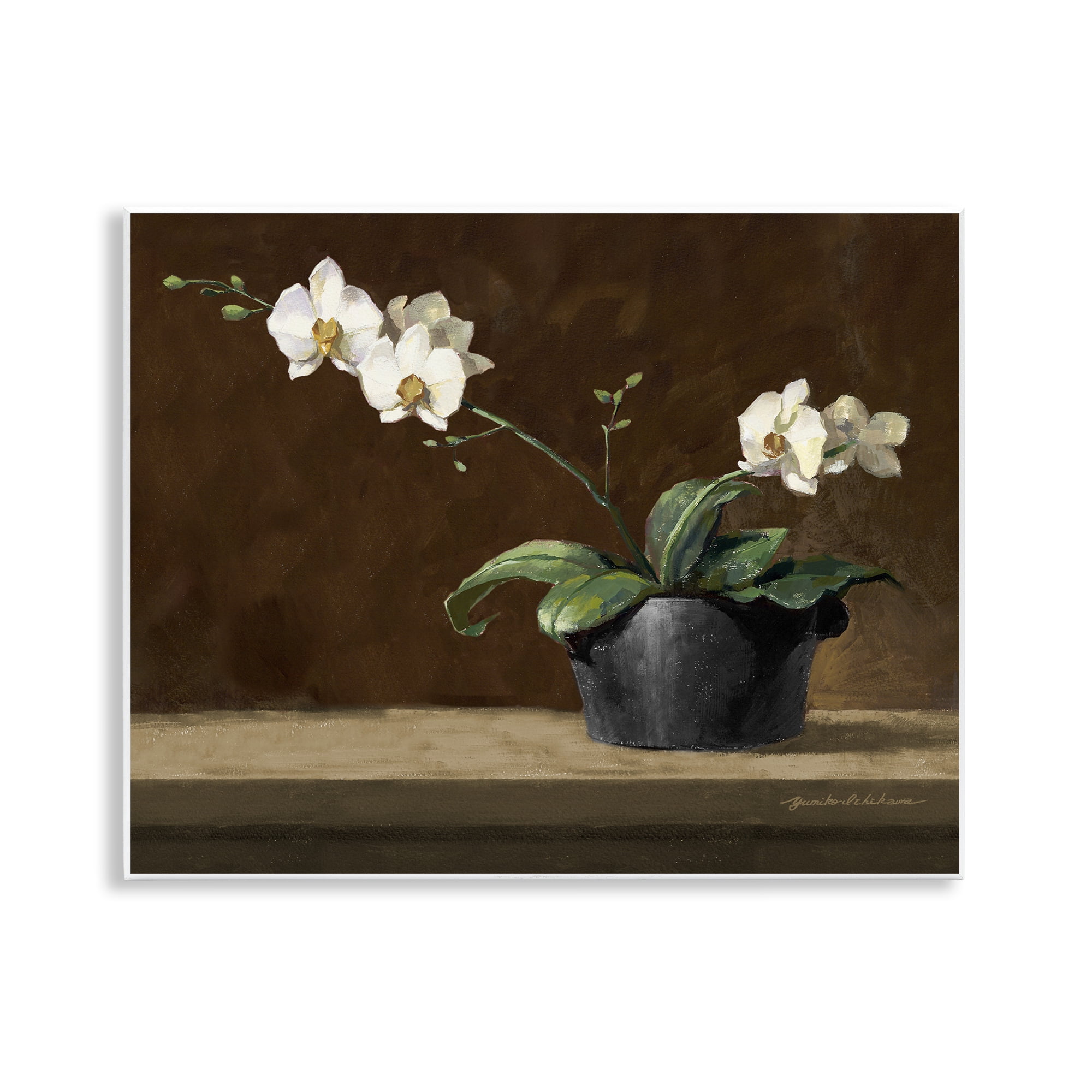 Stupell Industries Potted White Orchid on Ledge Wall Plaque Art, design by Yumiko Ichikawa