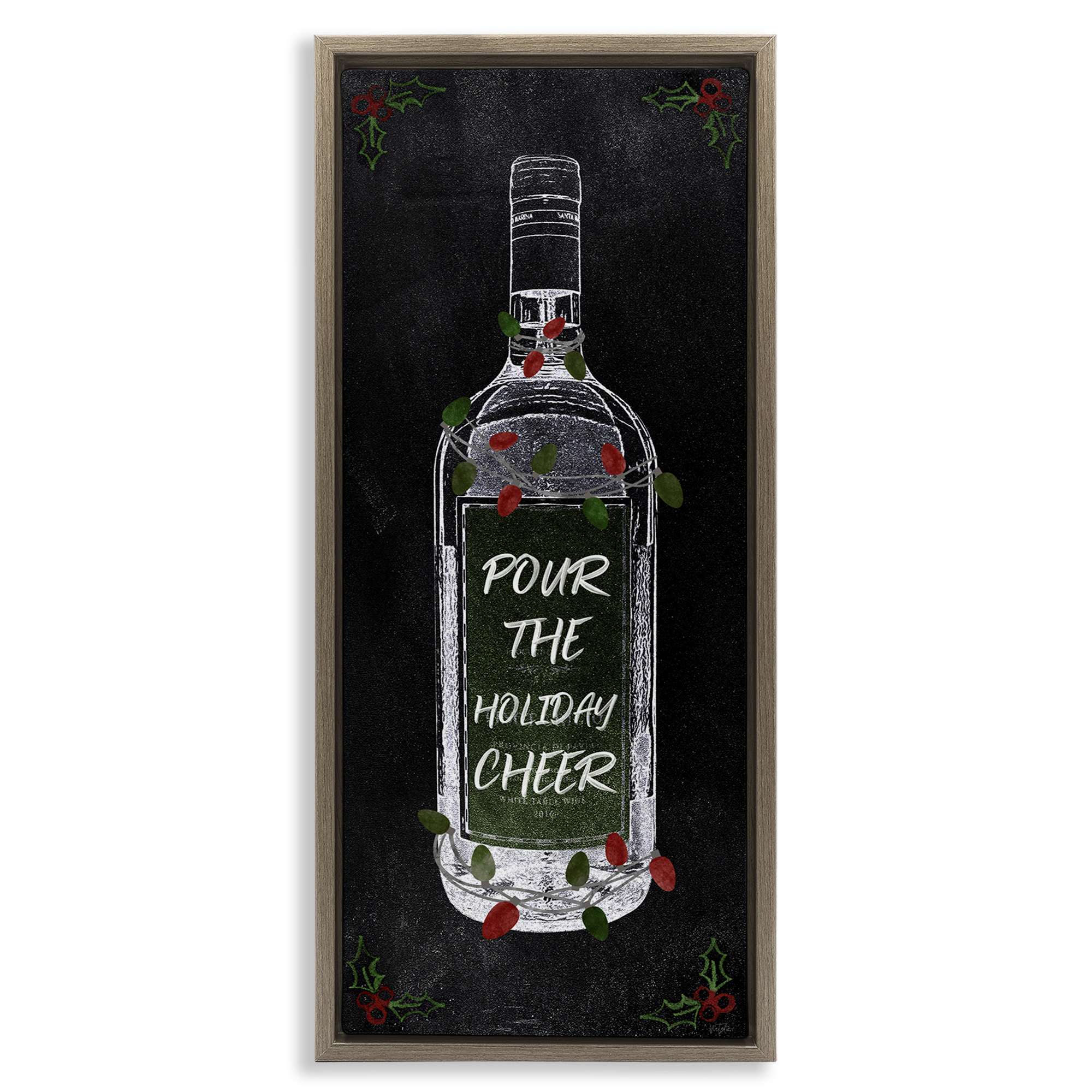 Stupell Industries Pour Holiday Cheer Bottle Holiday Painting Brown Floater Framed Canvas Art Prints Wall Art, 11 x 25