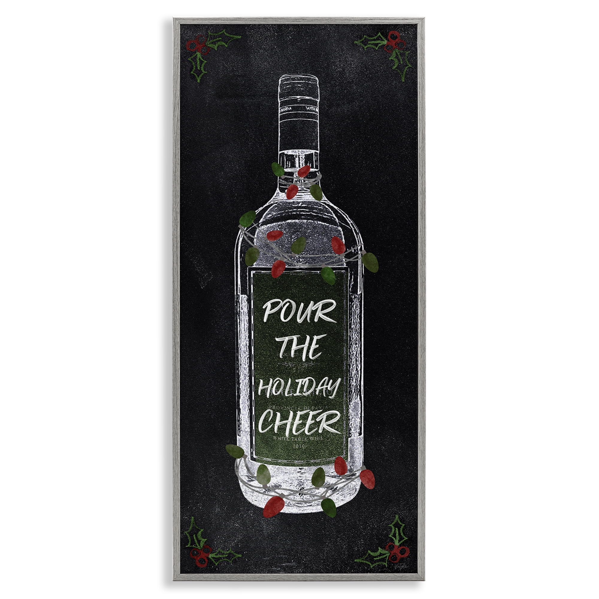 Stupell Industries Pour Holiday Cheer Bottle Holiday Painting Gray Framed Art Prints Wall Art, 10 x 24