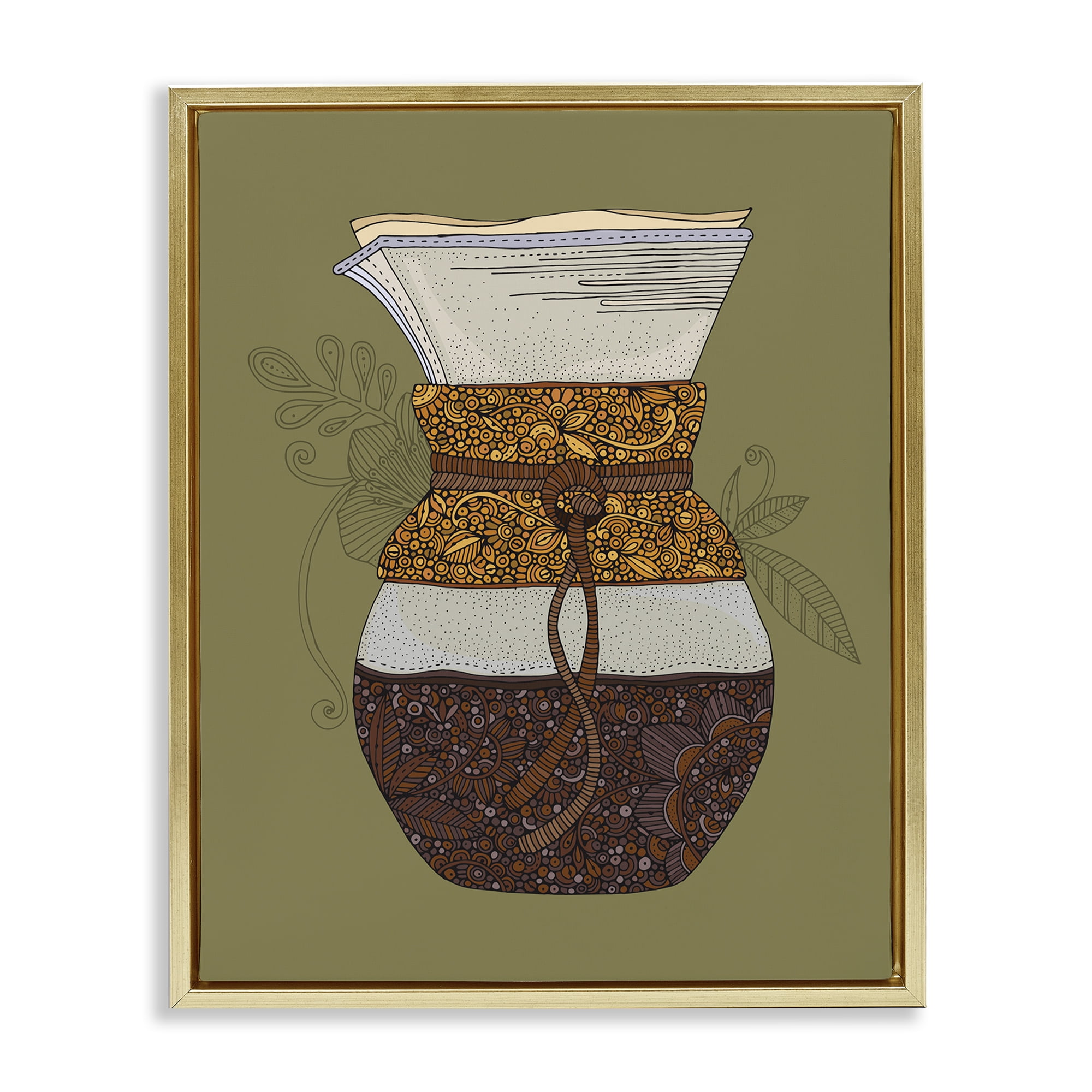 Stupell Industries Pour Over Coffee Maker Food & Beverage Painting Gold Floater Framed Art Print Wall Art, 17 x 21
