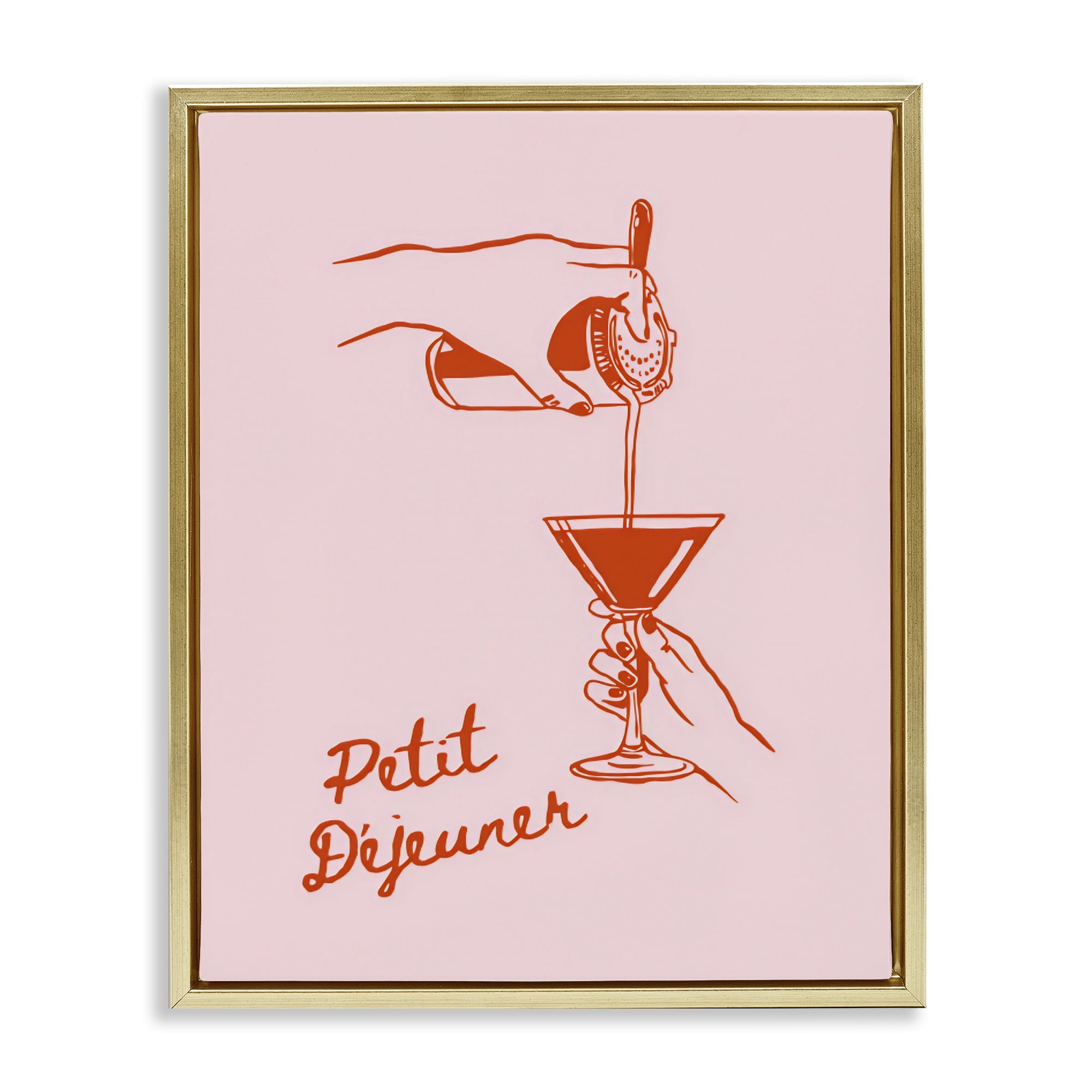 Stupell Industries Pouring Brunch Cocktail Gold Framed Floater Canvas Wall Art, design by The Prints Vibe