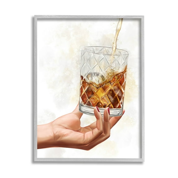 Stupell Industries Pouring Liqueur Glass Beverage Graphic Art Gray Framed Art Print Wall Art, Design by Ziwei Li