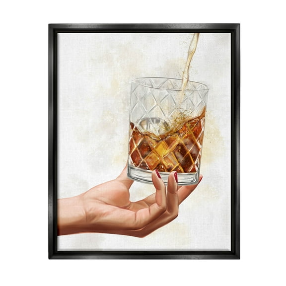 Stupell Industries Pouring Liqueur Glass Beverage Graphic Art Jet Black Floating Framed Canvas Print Wall Art, Design by Ziwei Li