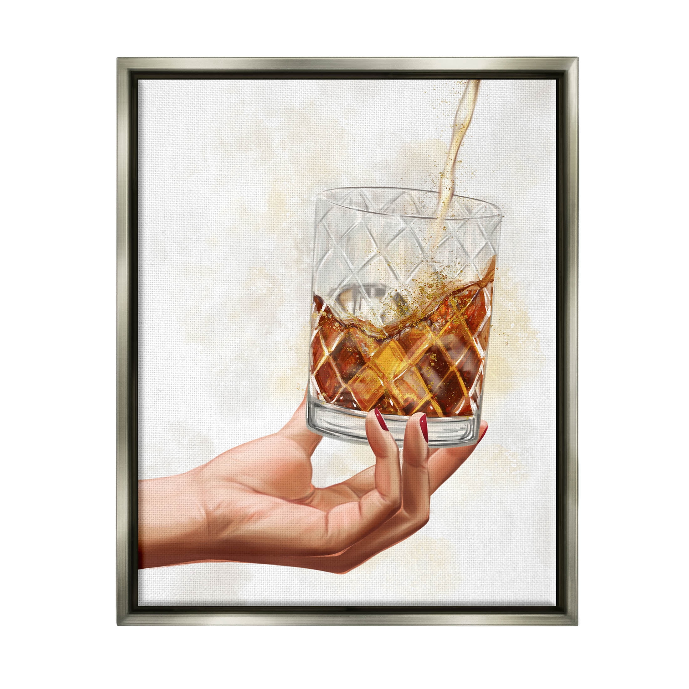 Stupell Industries Pouring Liqueur Glass Beverage Graphic Art Luster Gray Floating Framed Canvas Print Wall Art, Design by Ziwei Li