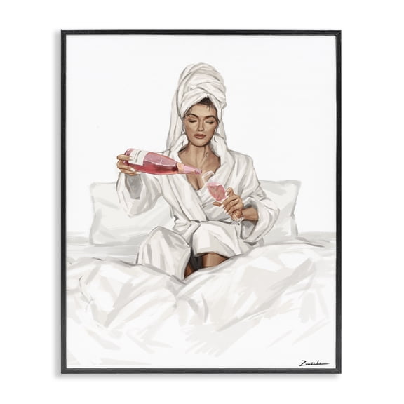 Stupell Industries Pouring Rosé Wine in Bed People Painting Black Framed Art Print Wall Art, 24 x 30