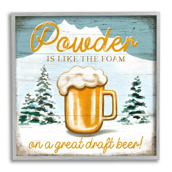 Stupell Industries Powder Like Foam Phrase Winter Mountain Beer Glass, 24 x 24, Design by Elizabeth Tyndall