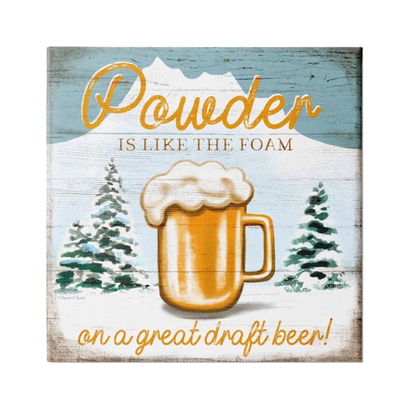 Stupell Industries Powder Like Foam Phrase Winter Mountain Beer Glass, 24 x 24, Design by Elizabeth Tyndall