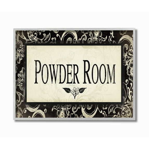 Stupell Industries Powder Room Black and Beige Bathroom Framed Wall Art by Jo Moulton