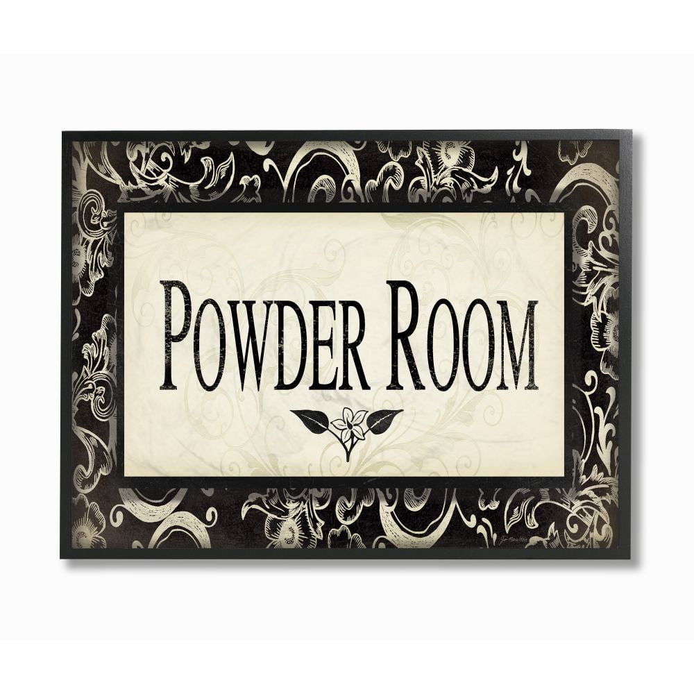 Stupell Industries Powder Room Black and Beige Bathroom Framed Wall Art by Jo Moulton