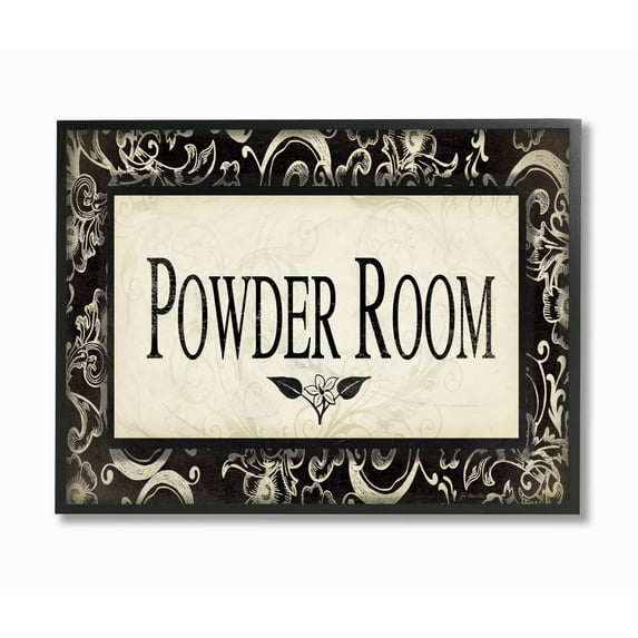 Stupell Industries Powder Room Black and Beige Bathroom Framed Wall Art by Jo Moulton