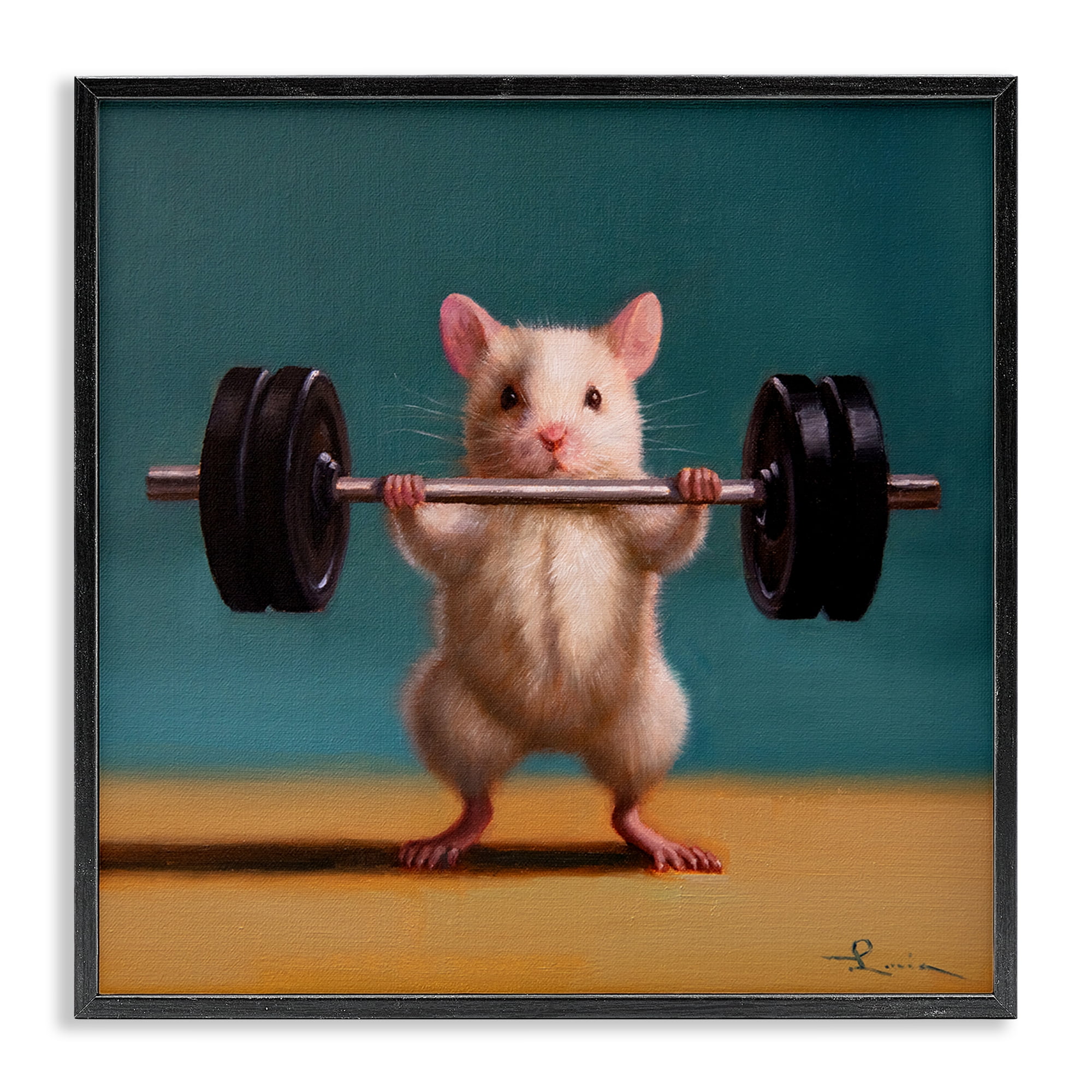 Stupell Industries Power Lifting Mouse Animals Painting Black Framed Art Print Wall Art, 12 x 12