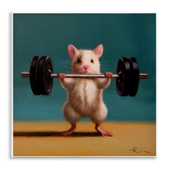 Stupell Industries Power Lifting Mouse Animals Painting Unframed Art Print Wall Art, 12 x 12