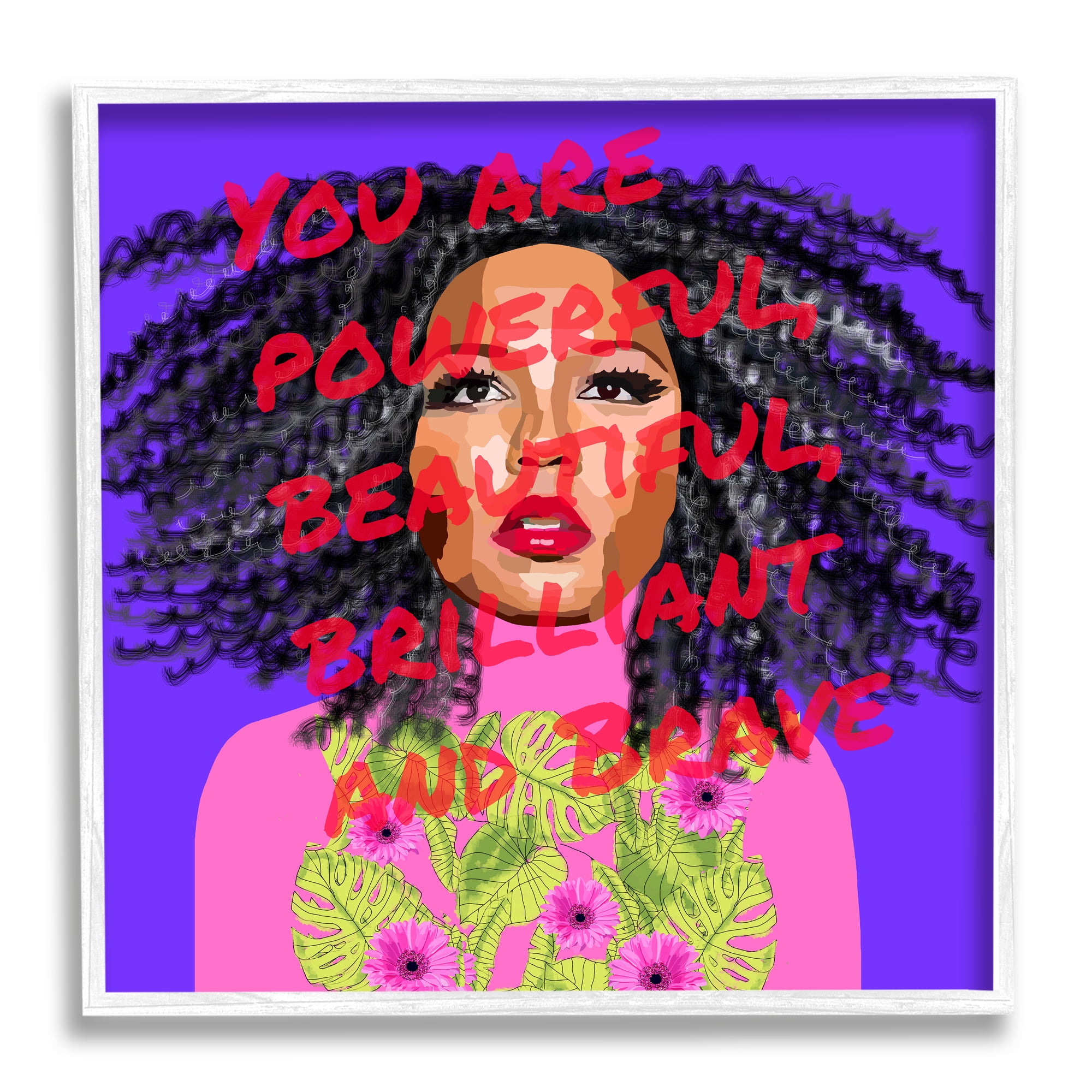 Stupell Industries Powerful Beautiful Brave Motivational Text Vivid Floral , 17 x 17, Design by Lynnda Rakos