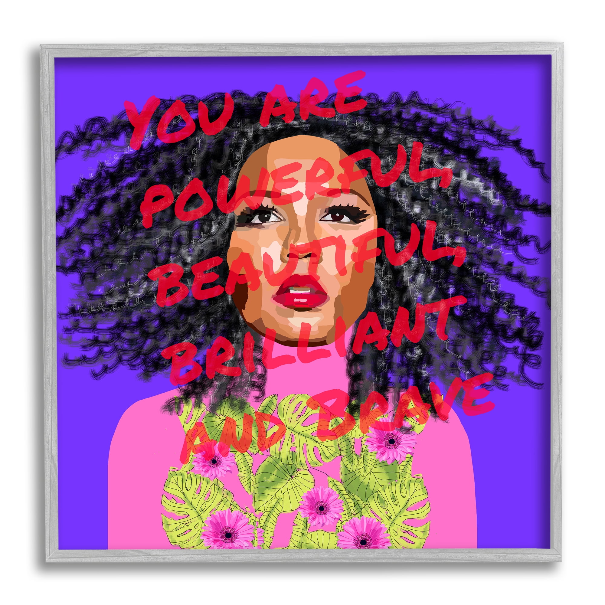 Stupell Industries Powerful Beautiful Brave Motivational Text Vivid Floral , 24 x 24, Design by Lynnda Rakos