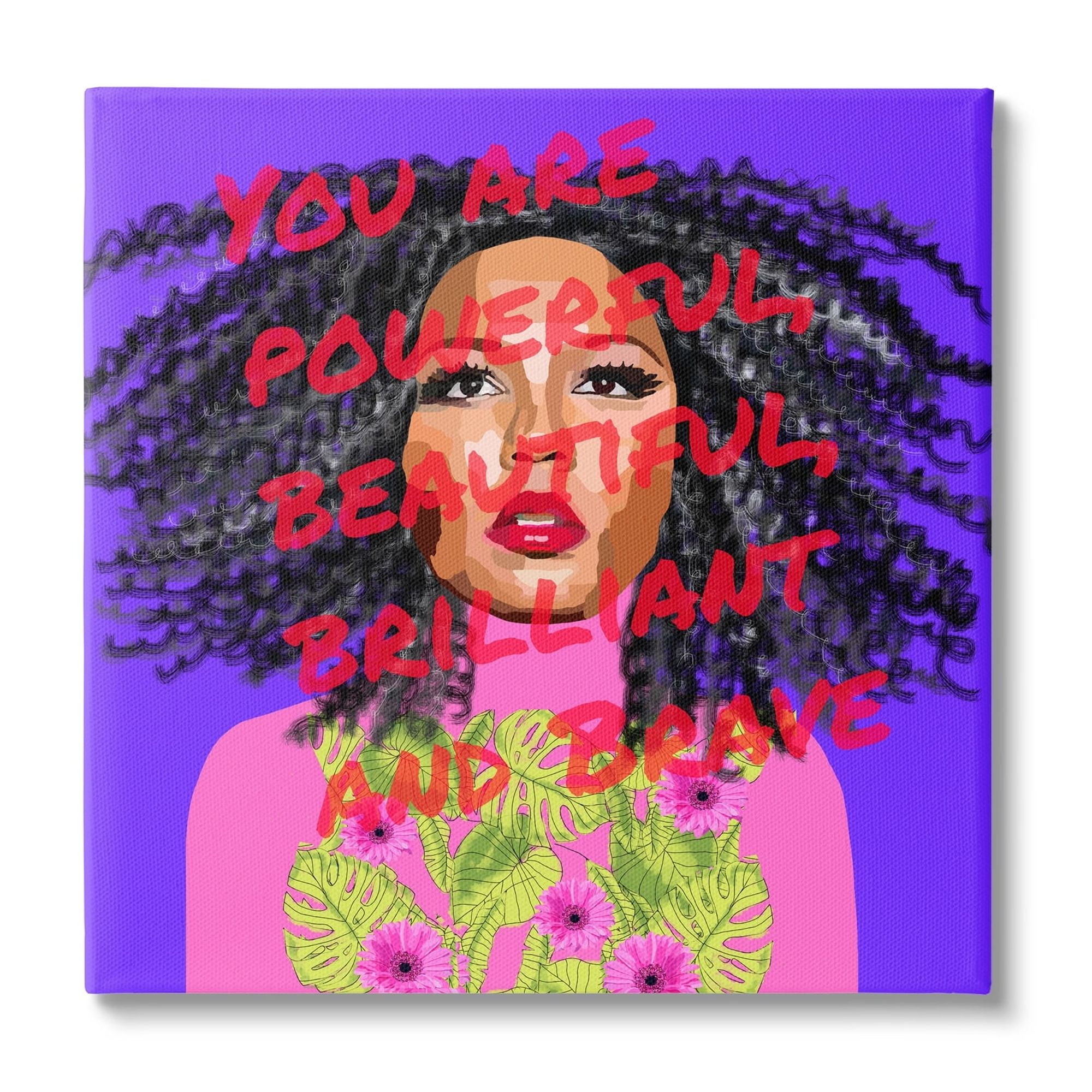 Stupell Industries Powerful Beautiful Brave Motivational Text Vivid Floral Graphic Art Gallery-Wrapped Canvas Print Wall Art, 17x17, by Lynnda Rakos