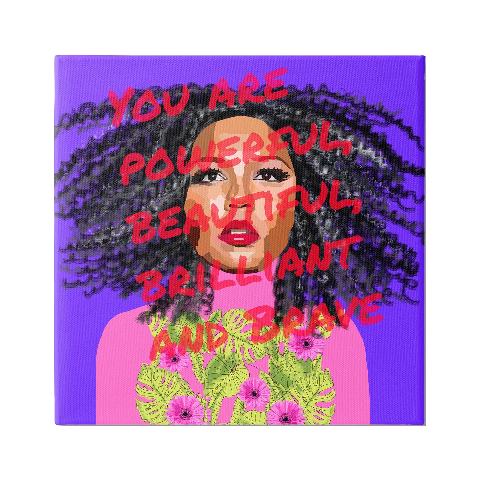 Stupell Industries Powerful Beautiful Brave Motivational Text Vivid Floral Graphic Art Gallery-Wrapped Canvas Print Wall Art, 30x30, by Lynnda Rakos