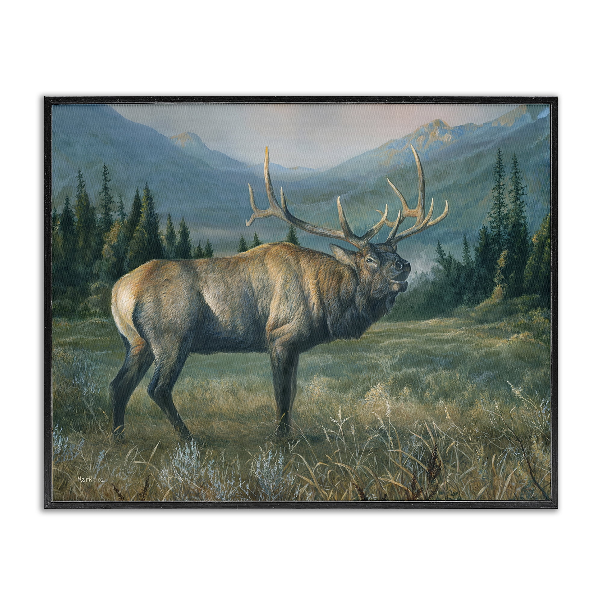Stupell Industries Powerful Elk in Field Animals Painting Black Framed Art Print Wall Art, 14 x 11