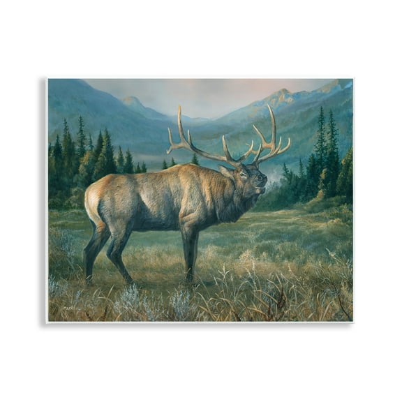 Stupell Industries Powerful Elk in Field Animals Painting Unframed Art Print Wall Art, 14 x 11