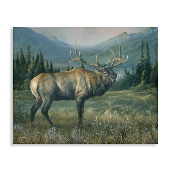 Stupell Industries Powerful Elk in Field Animals Painting Wrapped Canvas Art Print Wall Art, 20 x 16