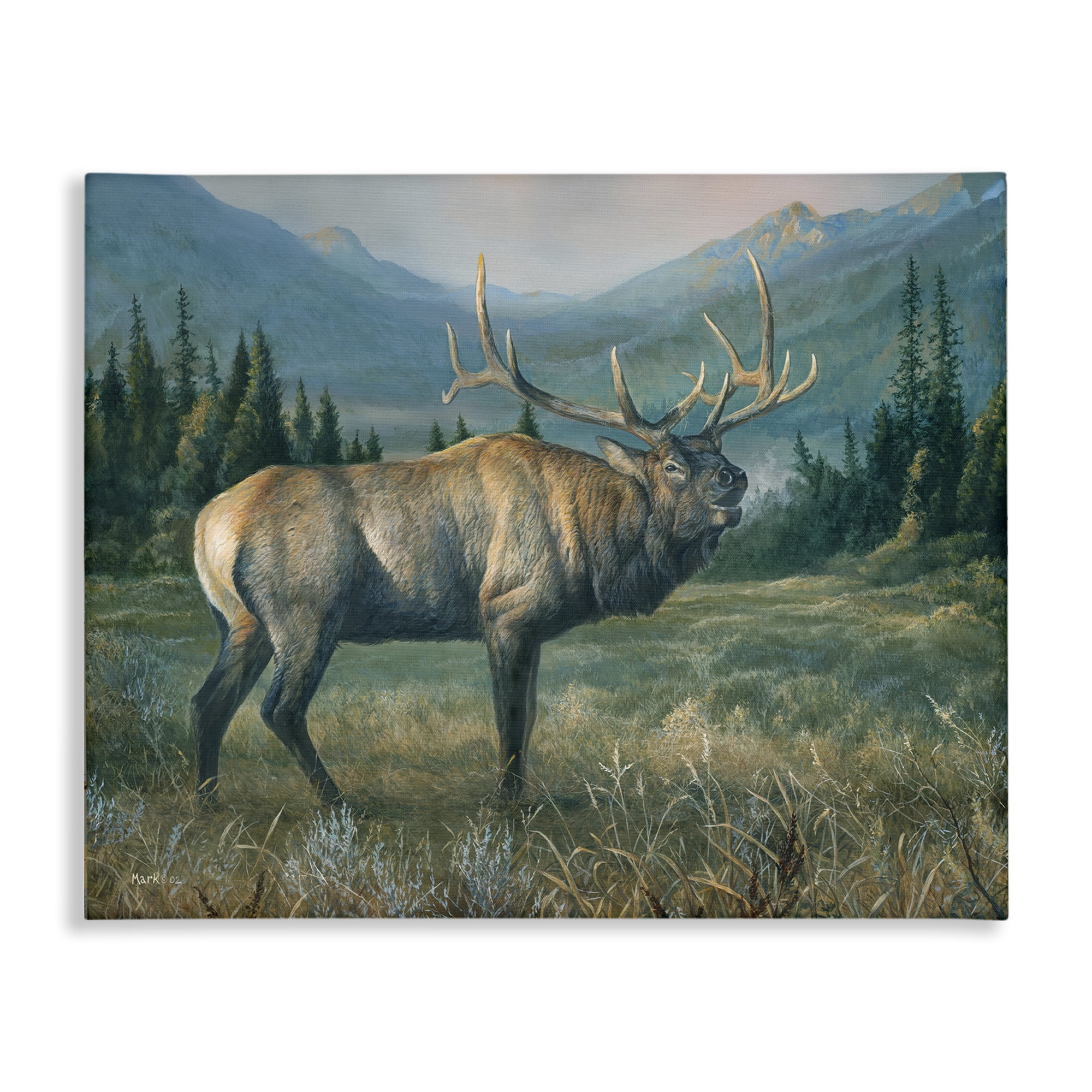 Stupell Industries Powerful Elk in Field Animals Painting Wrapped Canvas Art Print Wall Art, 40 x 30