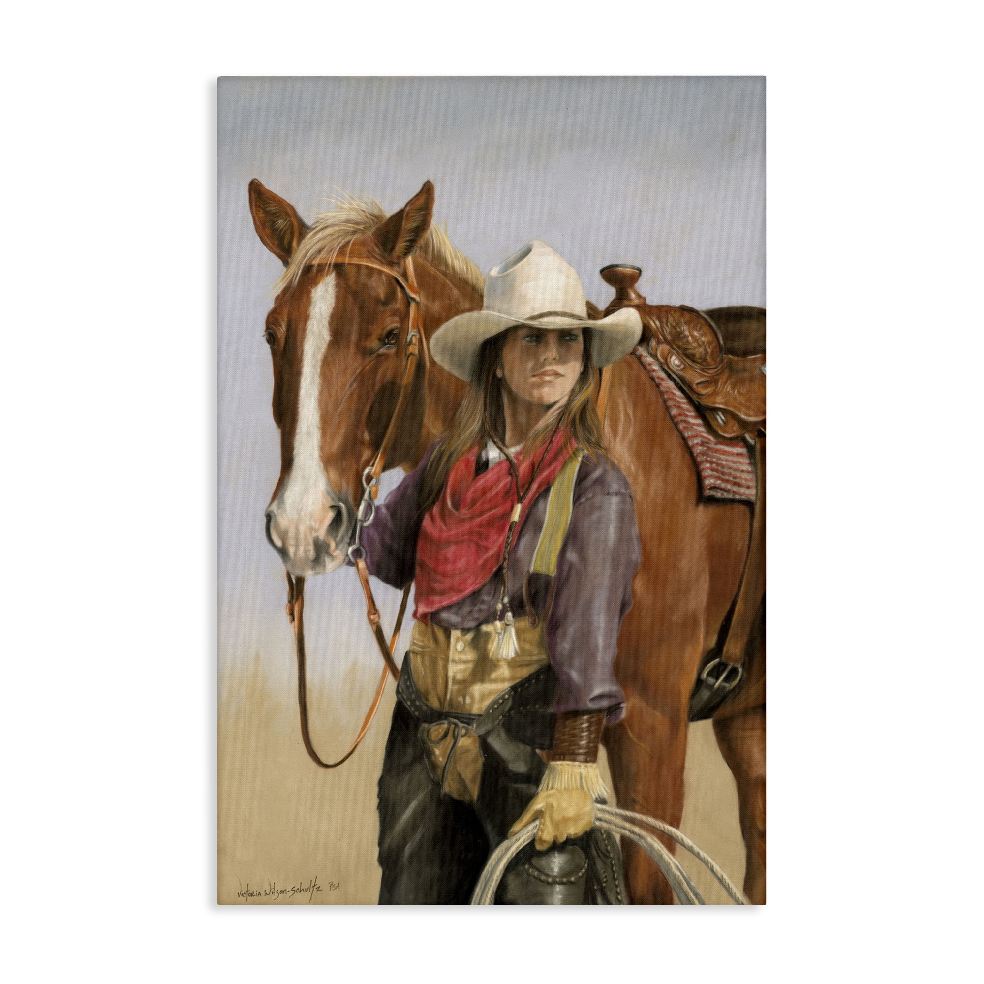 Stupell Industries Powerful Female Cowgirl Animals & Insects Painting Gallery Wrapped Canvas Art Print Wall Art, 30 x 45