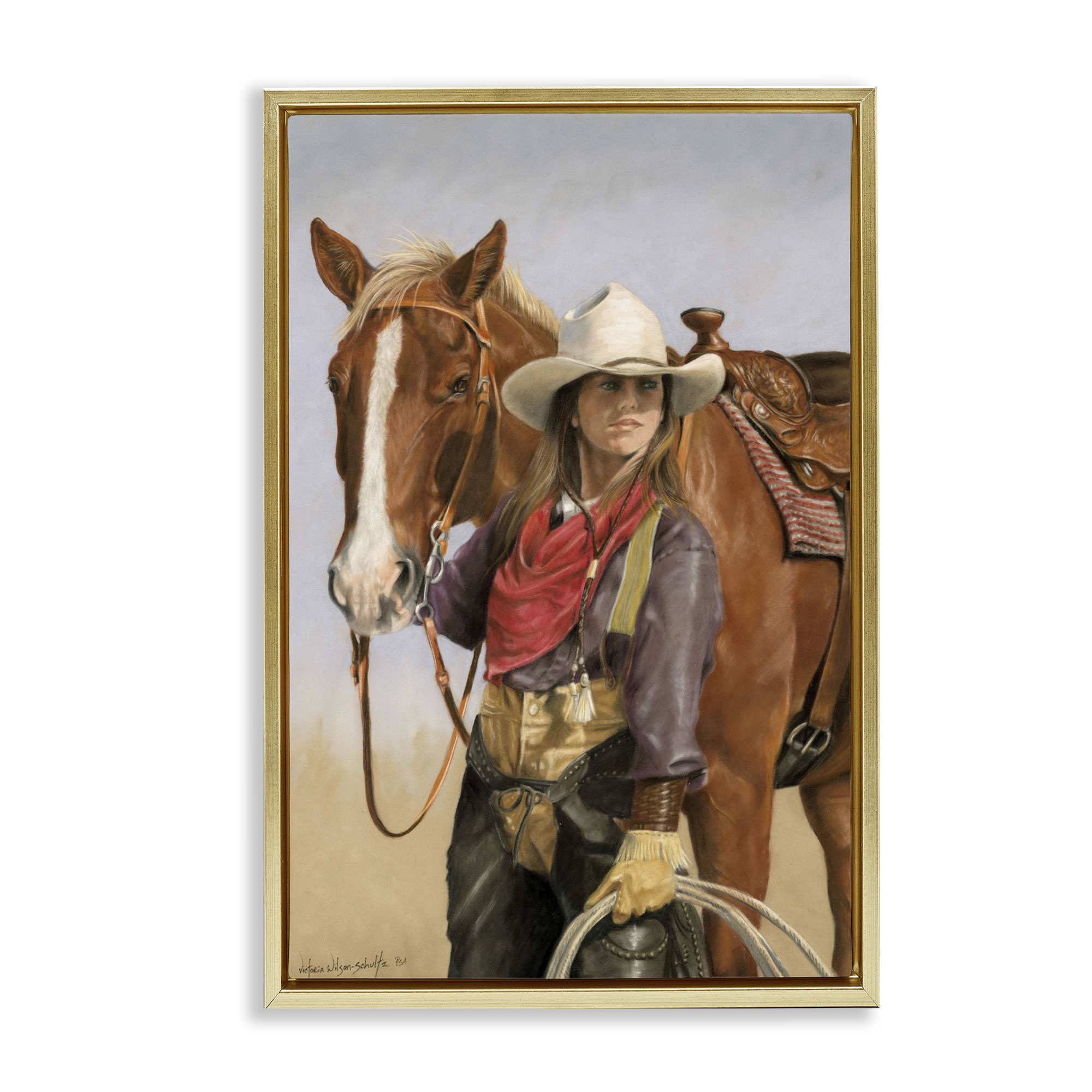 Stupell Industries Powerful Female Cowgirl Animals & Insects Painting Gold Floater Framed Canvas Art Print Wall Art, 17 x 25
