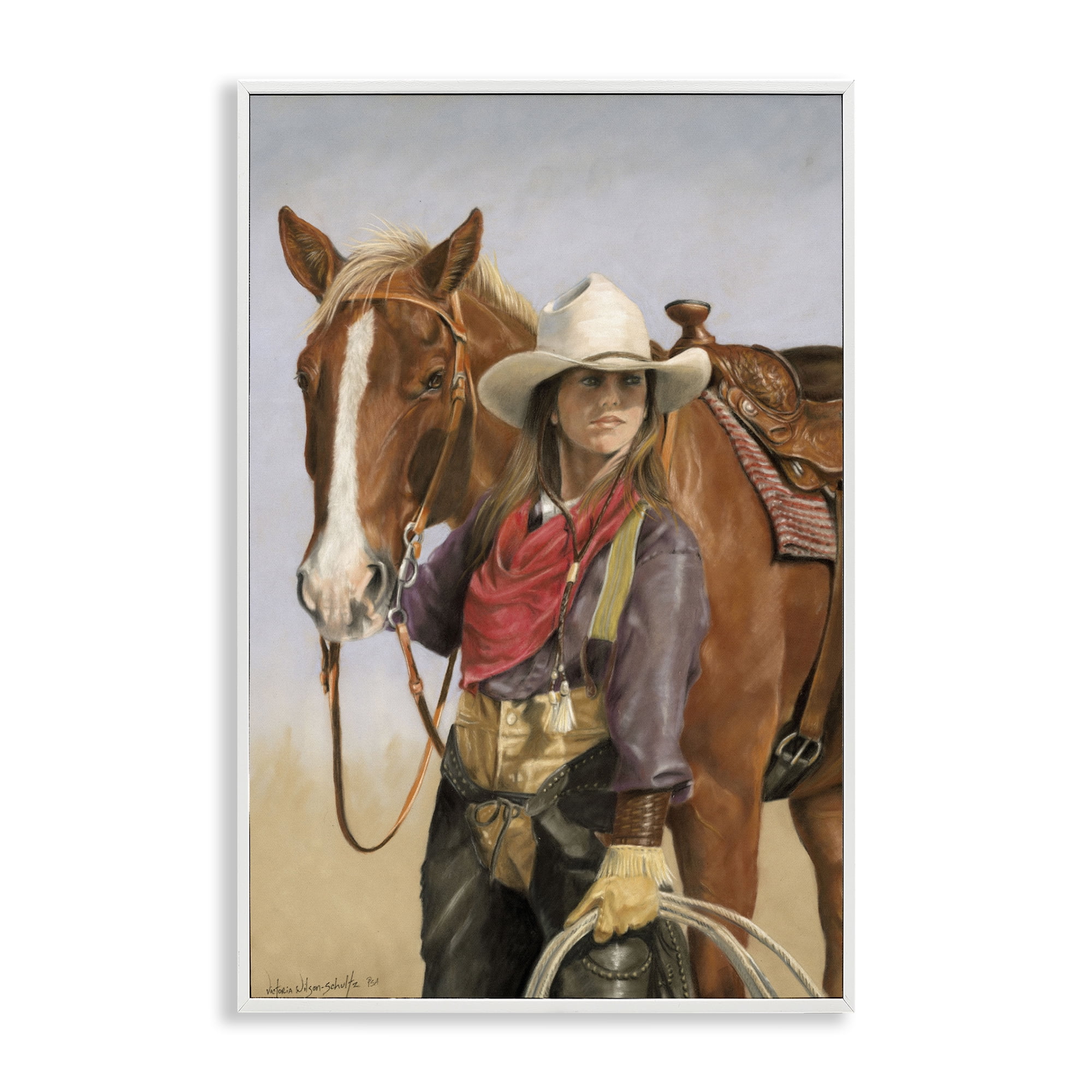 Stupell Industries Powerful Female Cowgirl Animals & Insects Painting White Framed Art Print Wall Art, 20 x 30