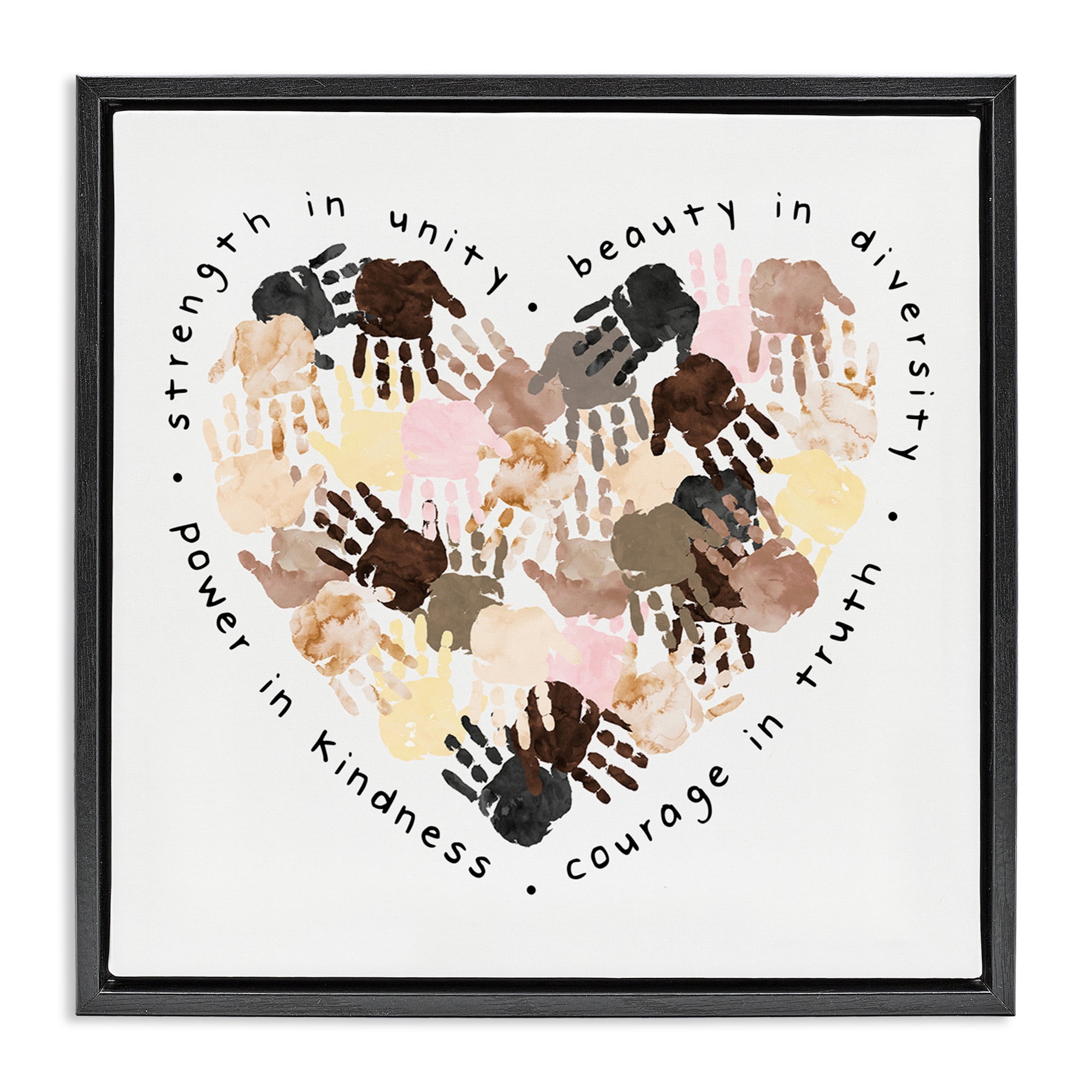 Stupell Industries Powerful Strength In Unity Heart Typography Painting Black Floater Framed Canvas Art Print Wall Art, 25 x 25