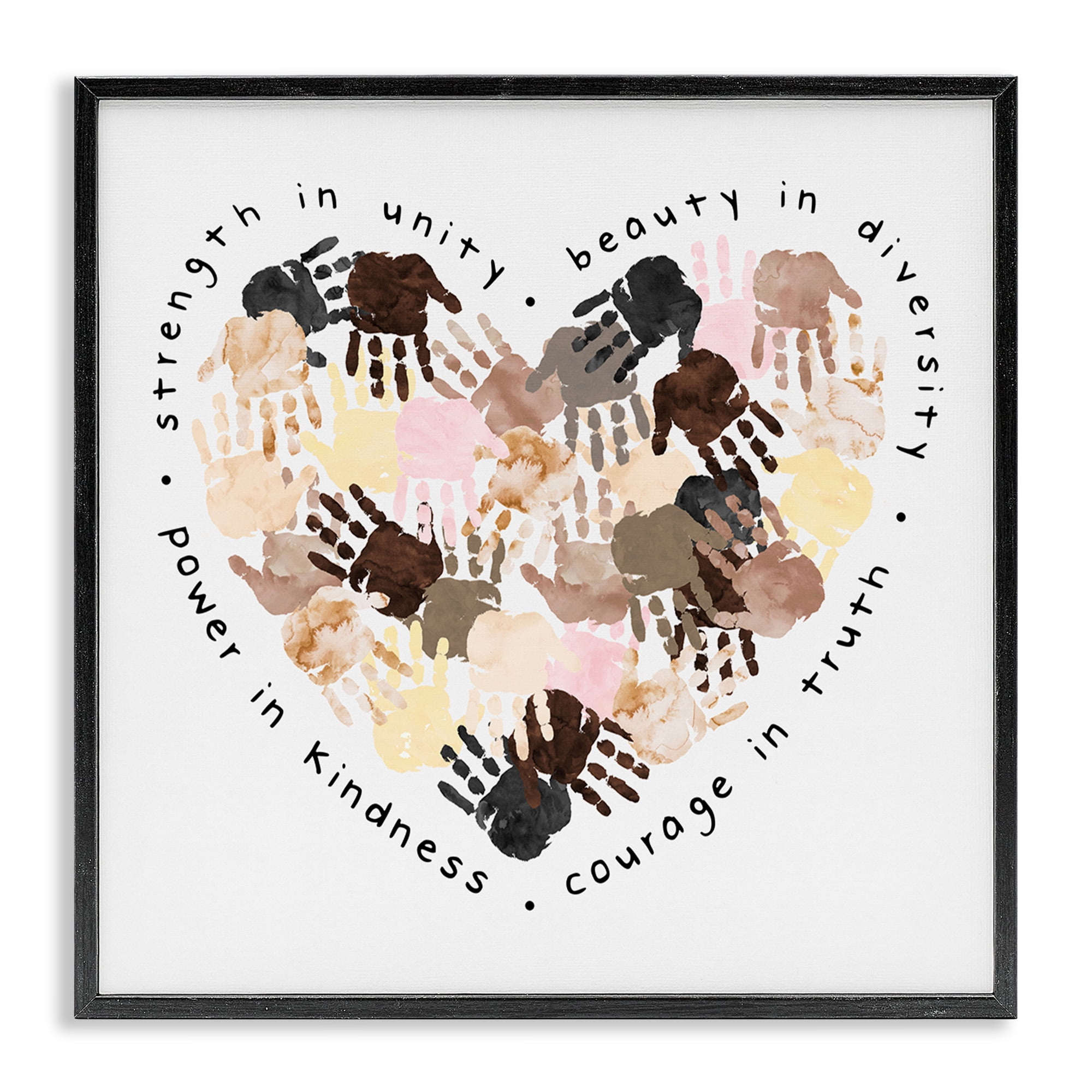 Stupell Industries Powerful Strength In Unity Heart Typography Painting Black Framed Art Print Wall Art, 17 x 17