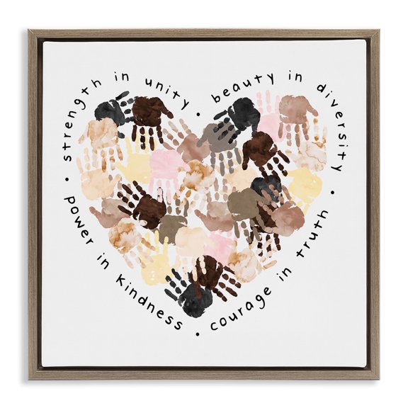 Stupell Industries Powerful Strength In Unity Heart Typography Painting Brown Floater Framed Canvas Art Print Wall Art, 25 x 25