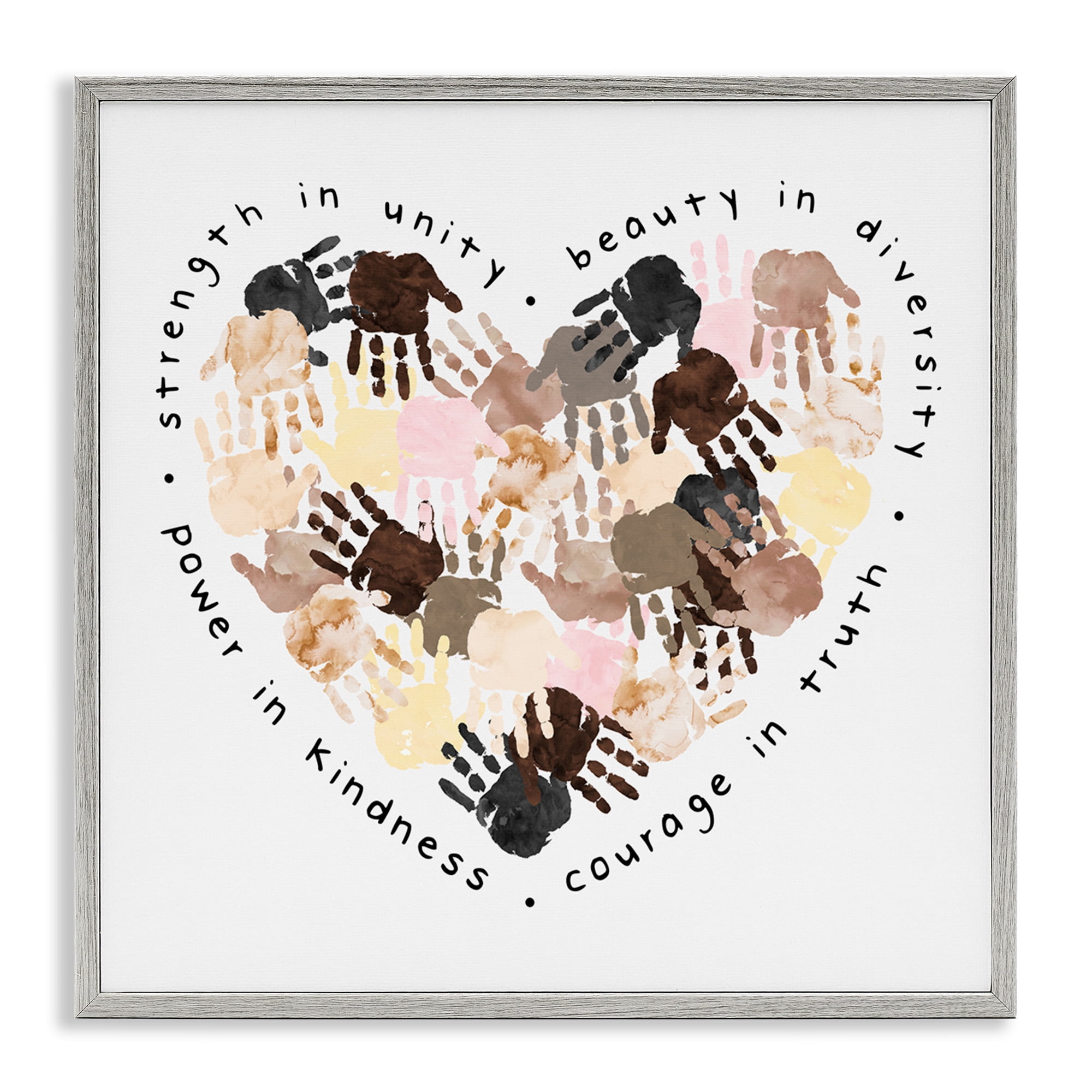 Stupell Industries Powerful Strength In Unity Heart Typography Painting Gray Framed Art Print Wall Art, 17 x 17