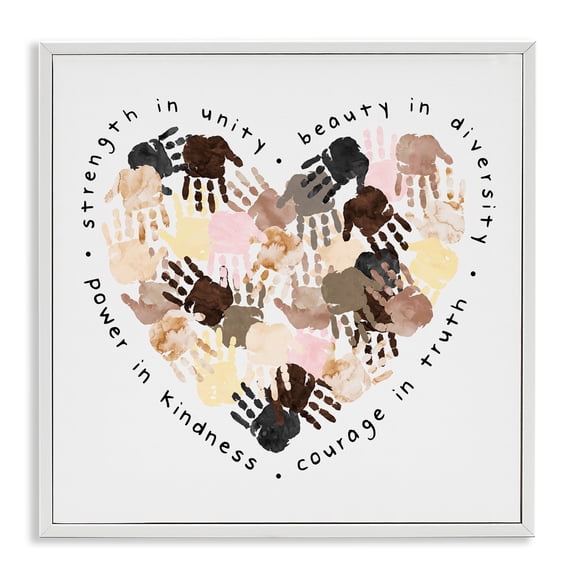 Stupell Industries Powerful Strength In Unity Heart Typography Painting White Framed Art Print Wall Art, 17 x 17