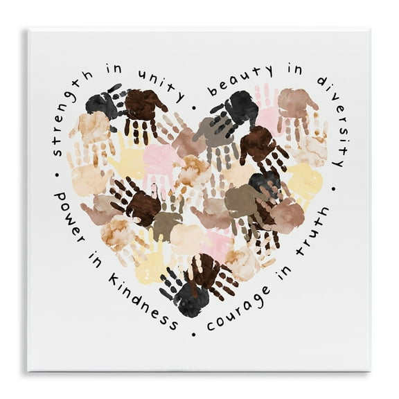 Stupell Industries Powerful Strength In Unity Phrase Handprint Heart Art for Kids Painting Wall Plaque Art Print Wall Art, 12 x 12