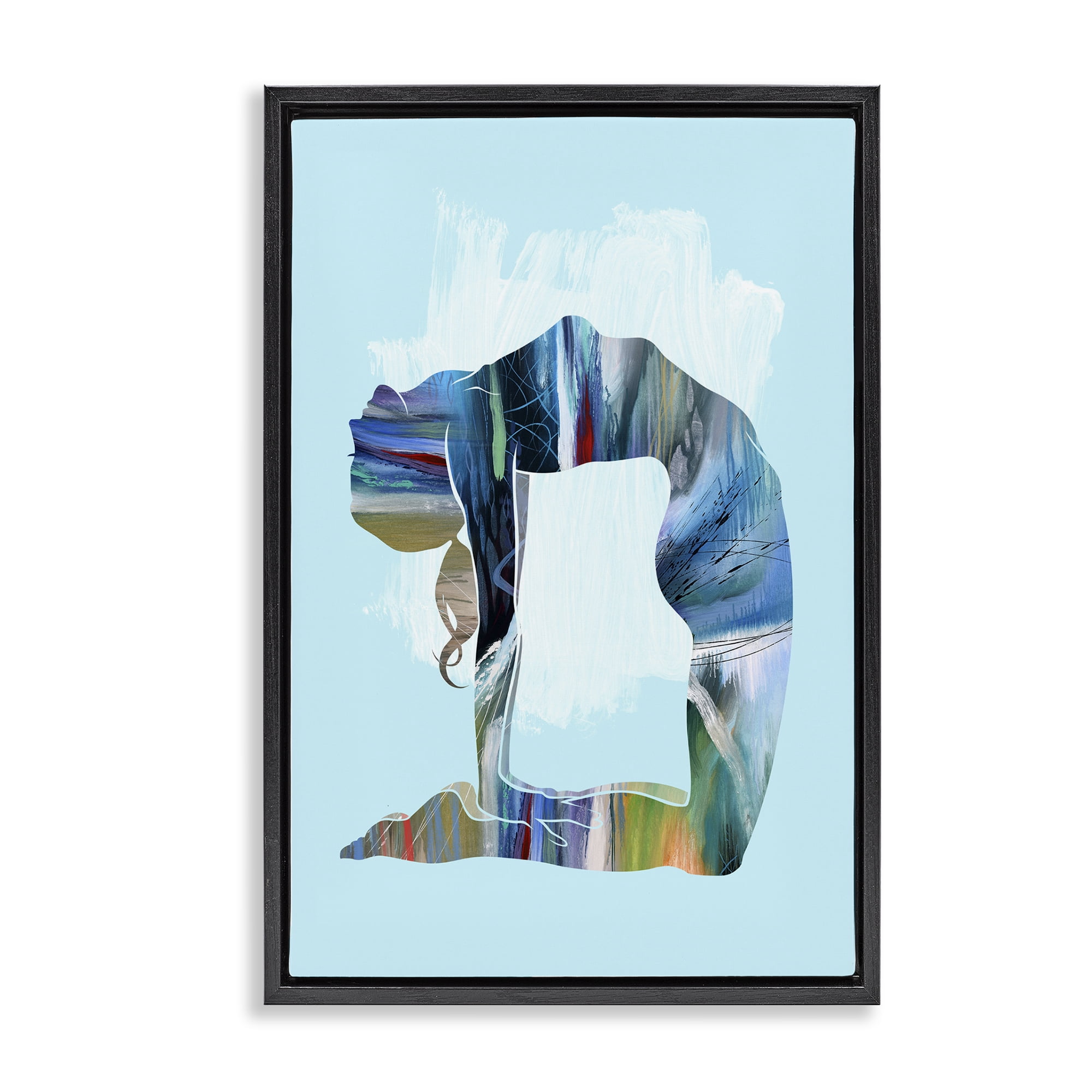 Stupell Industries Powerful Yoga Stretch Sports Painting Black Floater Framed Canvas Art Print Wall Art, 21 x 31