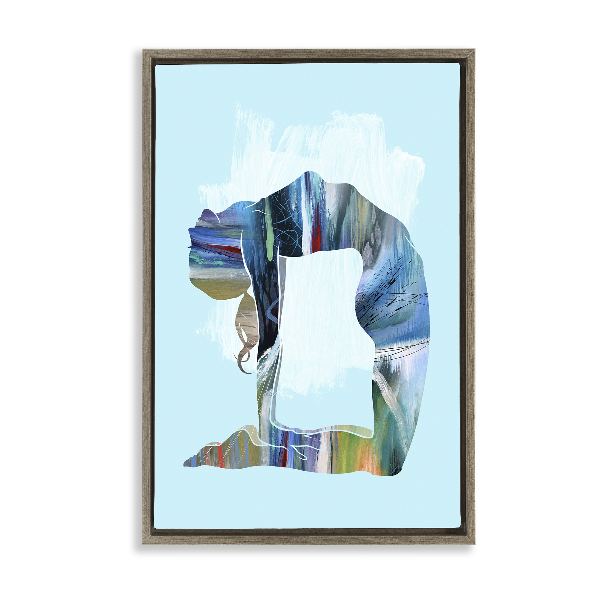 Stupell Industries Powerful Yoga Stretch Sports Painting Brown Floater Framed Canvas Art Print Wall Art, 21 x 31
