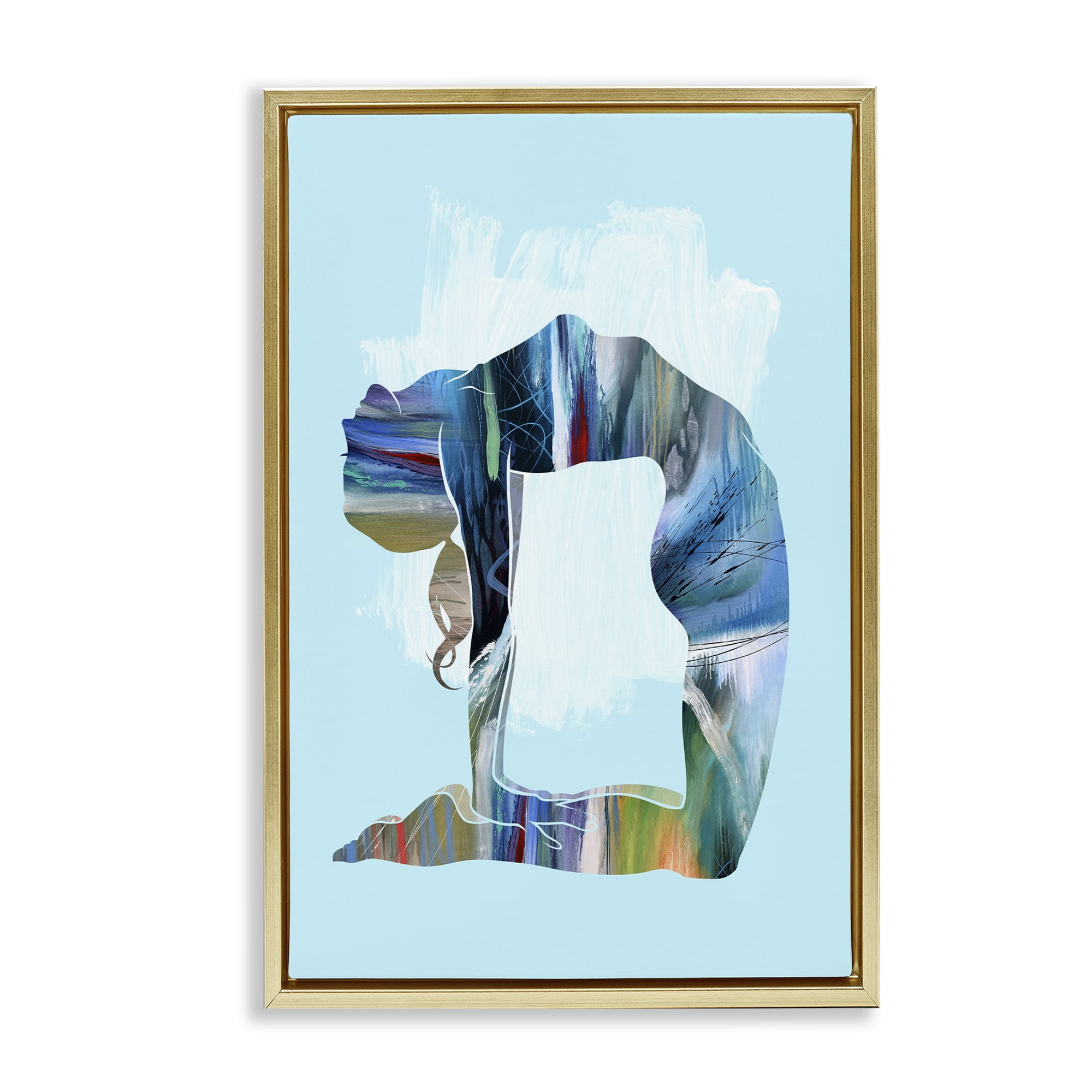 Stupell Industries Powerful Yoga Stretch Sports Painting Gold Floater Framed Canvas Art Print Wall Art, 21 x 31