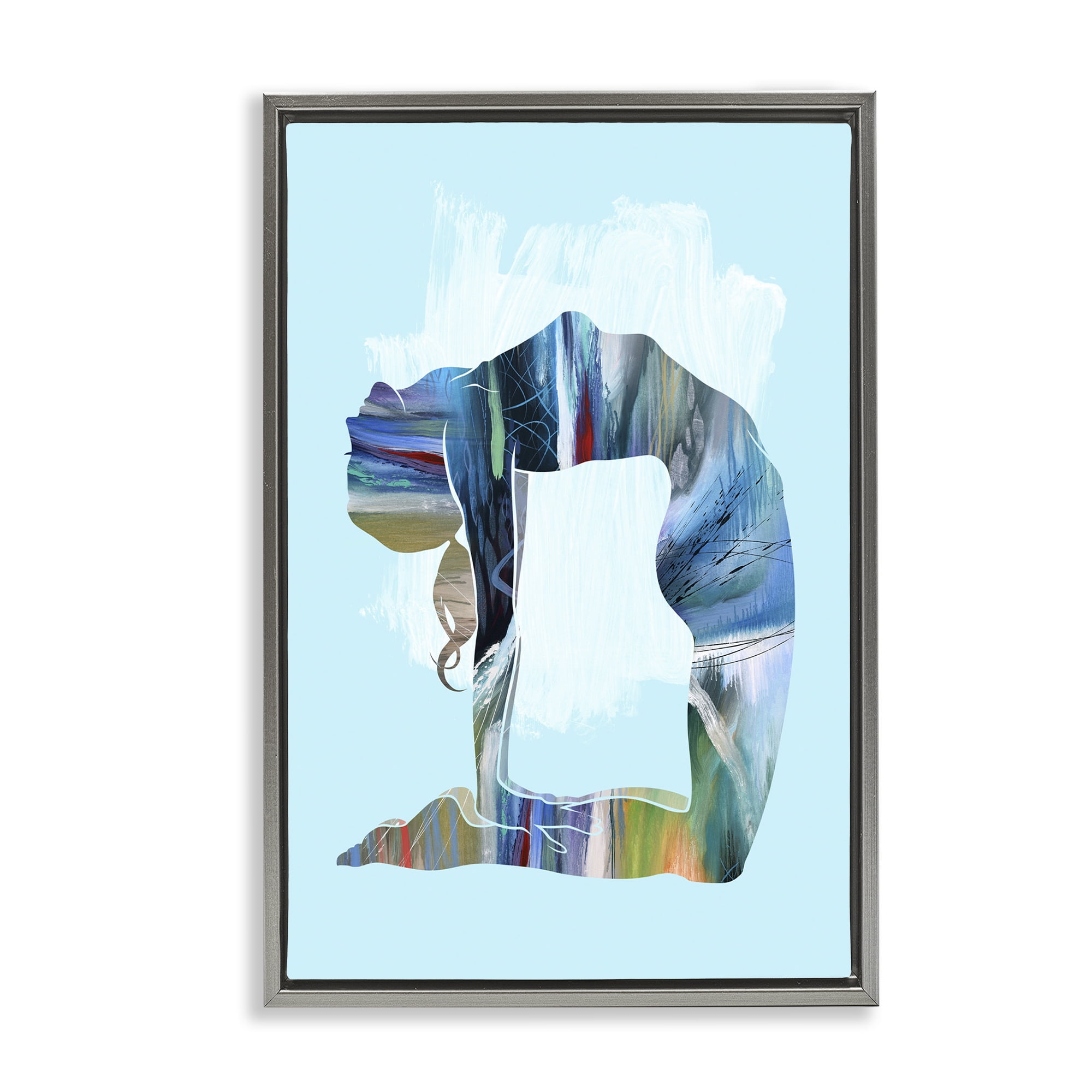Stupell Industries Powerful Yoga Stretch Sports Painting Gray Floater Framed Canvas Art Print Wall Art, 21 x 31