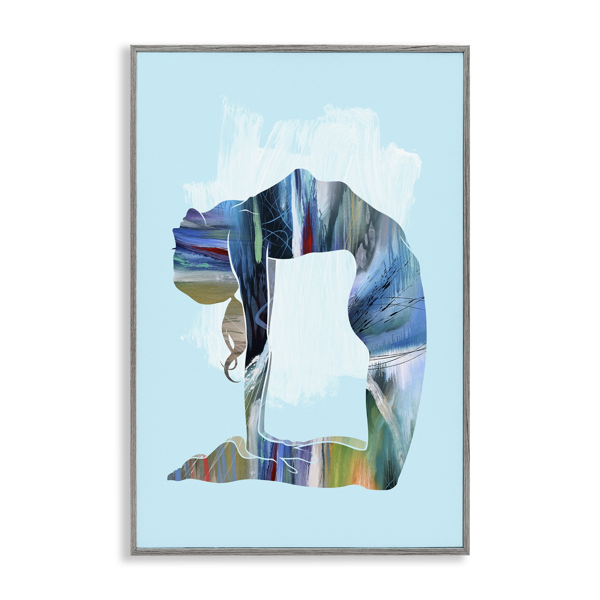 Stupell Industries Powerful Yoga Stretch Sports Painting Gray Framed Art Print Wall Art, 16 x 24