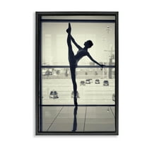 Stupell Industries Practicing Ballerina Stance People Photography Black Floater Framed Canvas Art Print Wall Art, 17 x 25