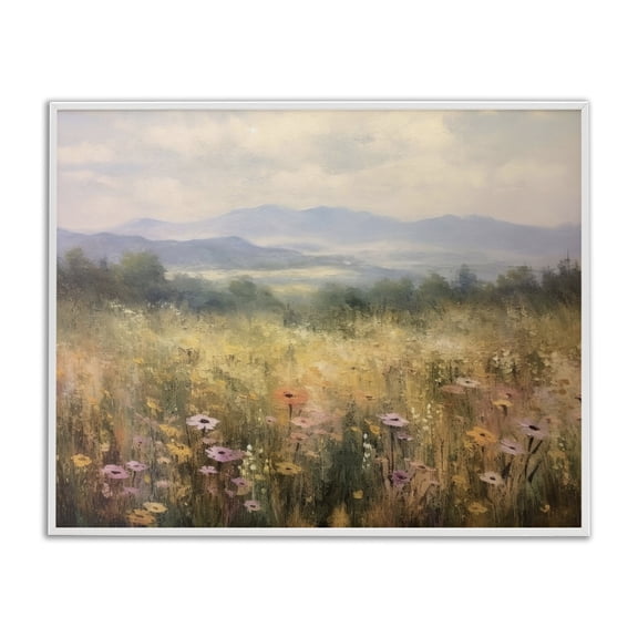 Stupell Industries Prairie Flowers & Mountains White Framed Giclee Art design by LSR Creative Studio, 24 x 30