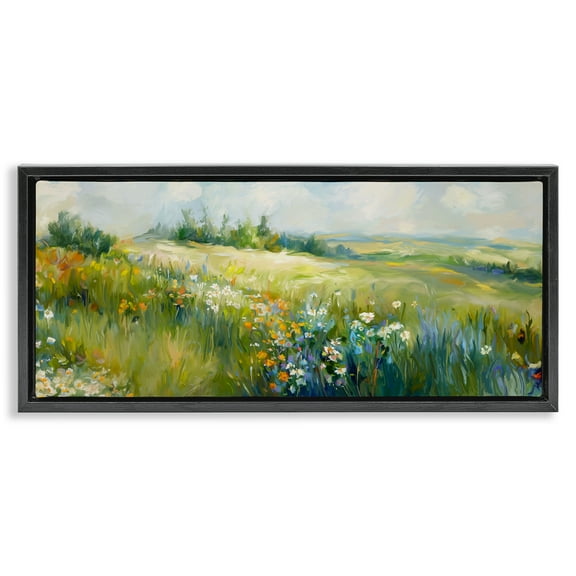 Stupell Industries Prairie Panorama Scene Landscape & Nature Painting Black Floater Framed Canvas Art Print Wall Art, 25 x 11