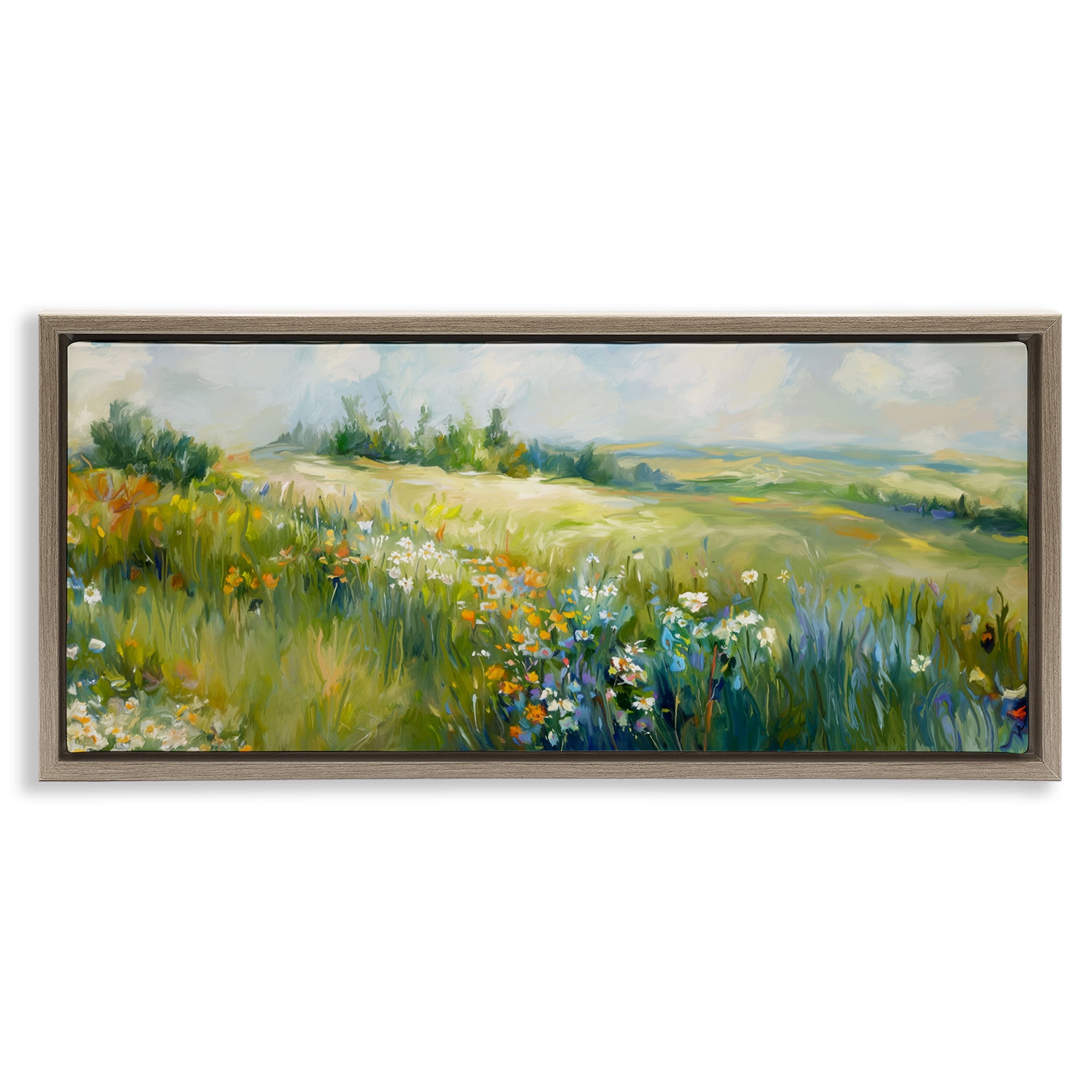 Stupell Industries Prairie Panorama Scene Landscape & Nature Painting Brown Floater Framed Canvas Art Print Wall Art, 31 x 14