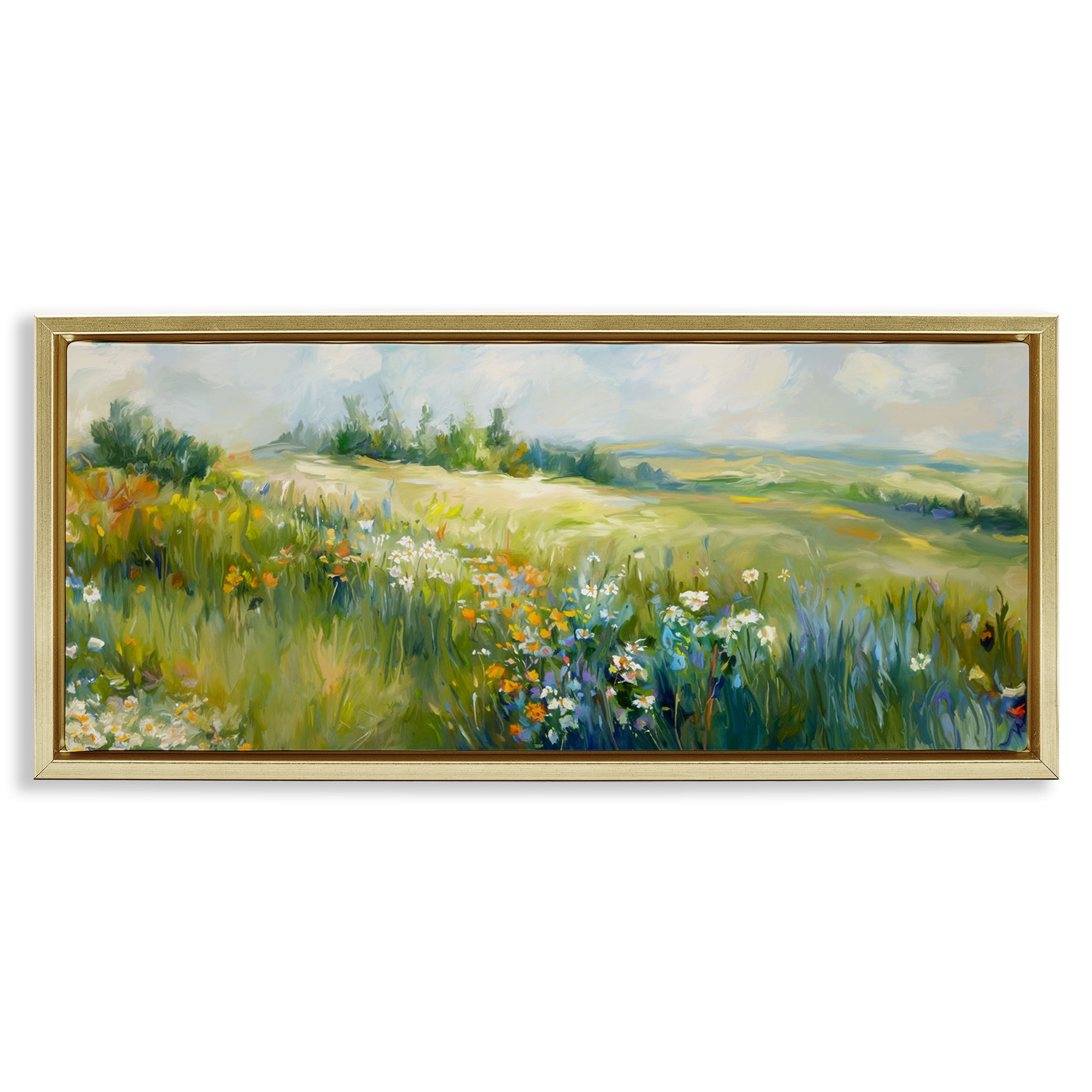 Stupell Industries Prairie Panorama Scene Landscape & Nature Painting Gold Floater Framed Canvas Art Print Wall Art, 31 x 14