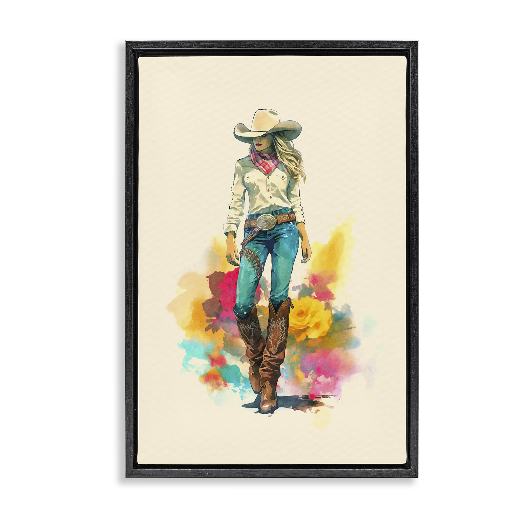Stupell Industries Prairie Princess Cowgirl People Painting Black Floater Framed Canvas Art Print Wall Art, 17 x 25
