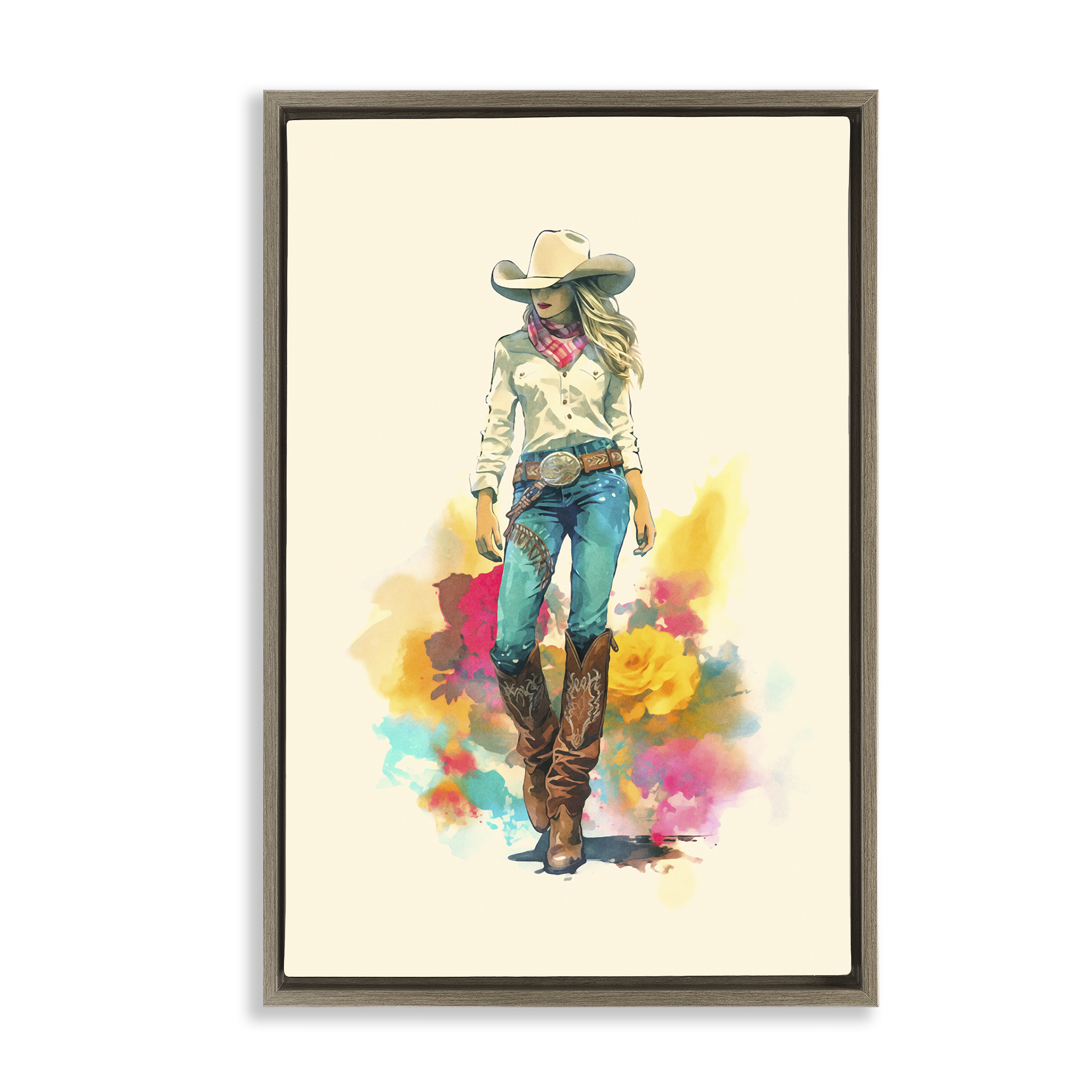 Stupell Industries Prairie Princess Cowgirl People Painting Brown Floater Framed Canvas Art Print Wall Art, 17 x 25