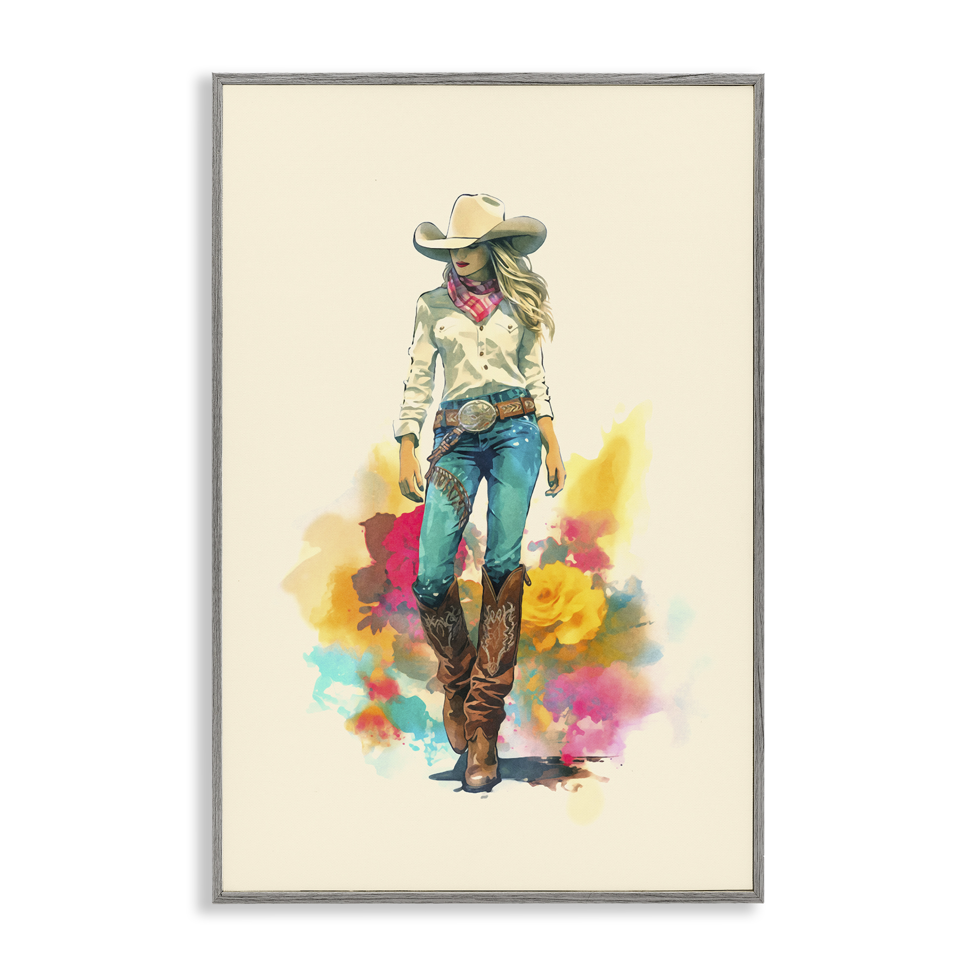 Stupell Industries Prairie Princess Cowgirl People Painting Gray Framed Art Print Wall Art, 20 x 30